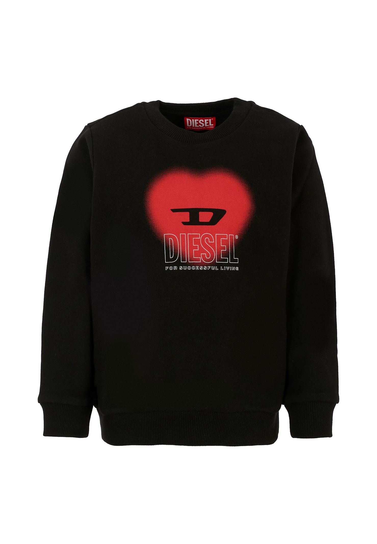 Diesel Black Sweatshirt For Girl With Heart In Black