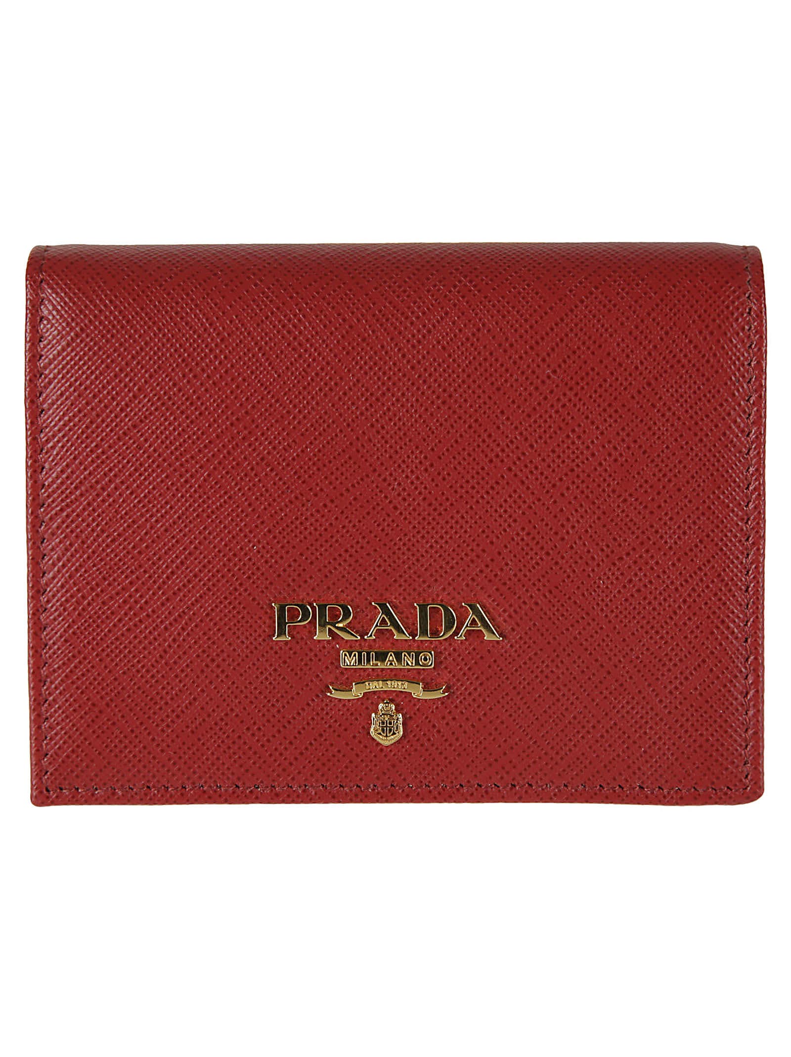 Prada Logo Detail Button-snap Wallet In Fire