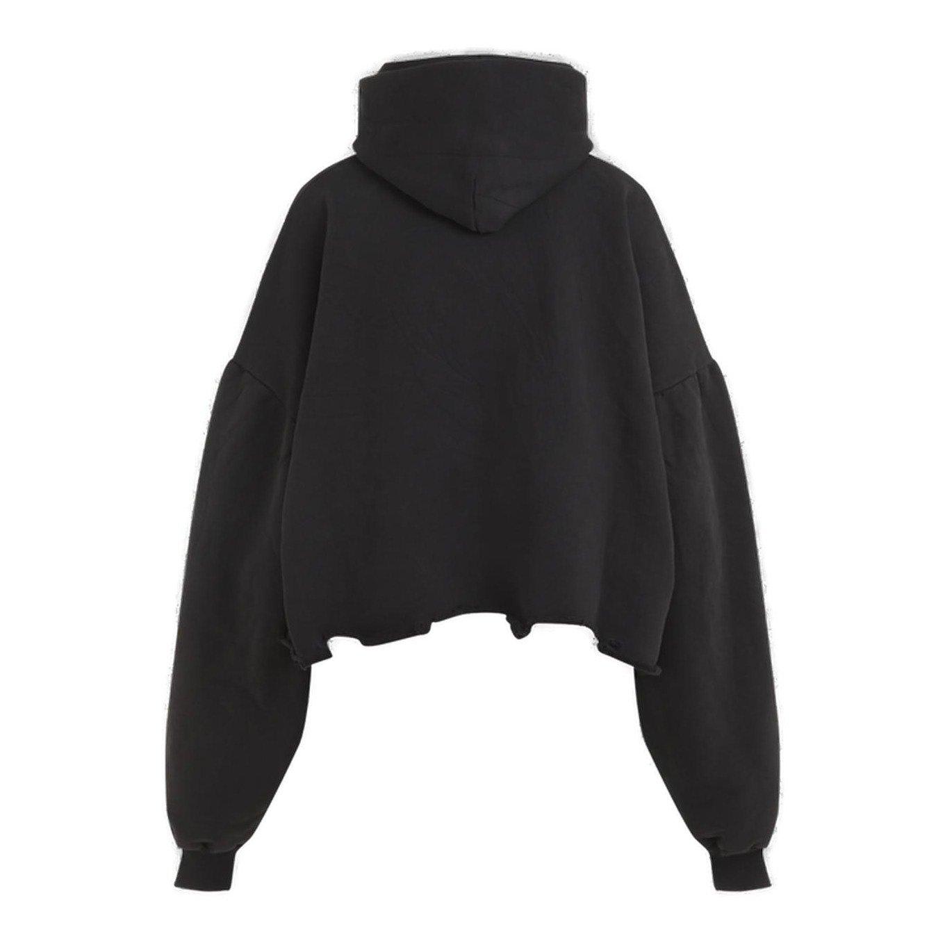 Shop Balenciaga Loop Sports Icon Destroyed Cropped Hoodie In Black