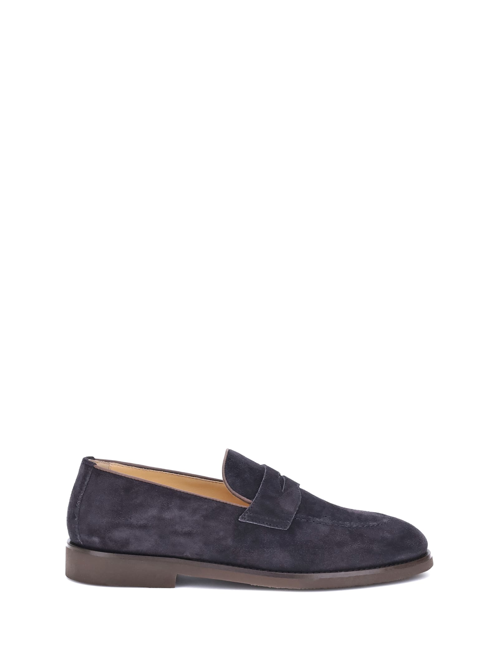 Brunello Cucinelli Mens Navy Flex Penny Suede Loafers