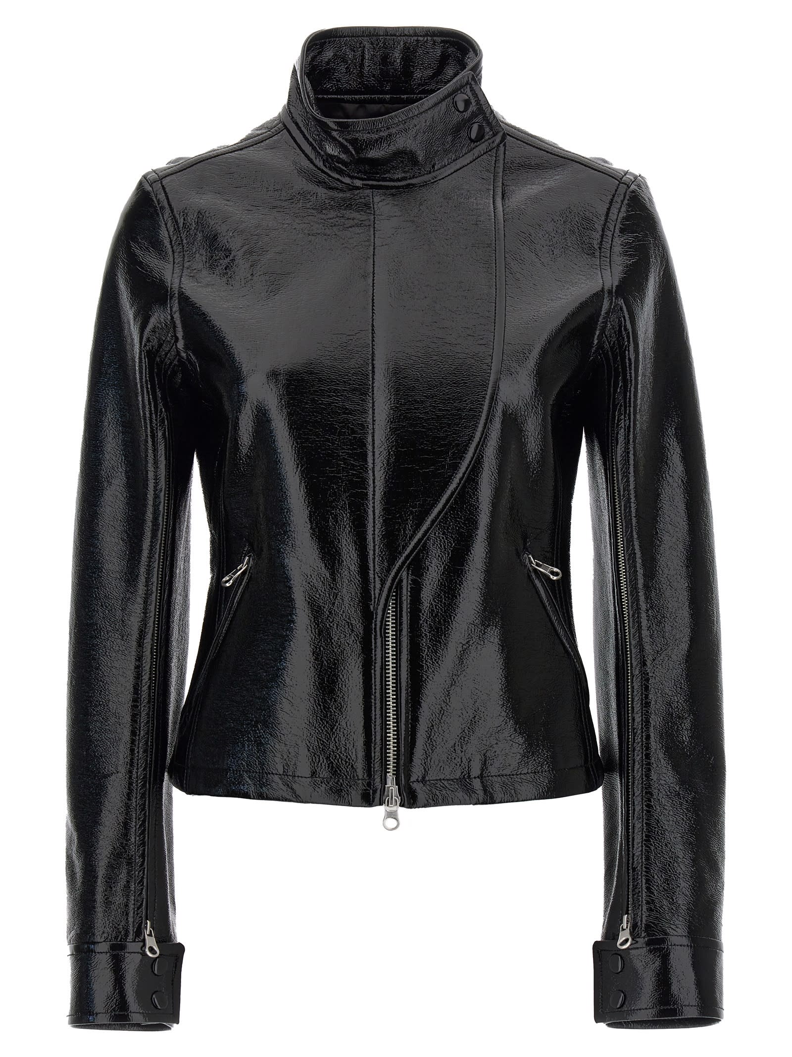 Shop Courrèges Motorcycle Vinyl Jacket In Black