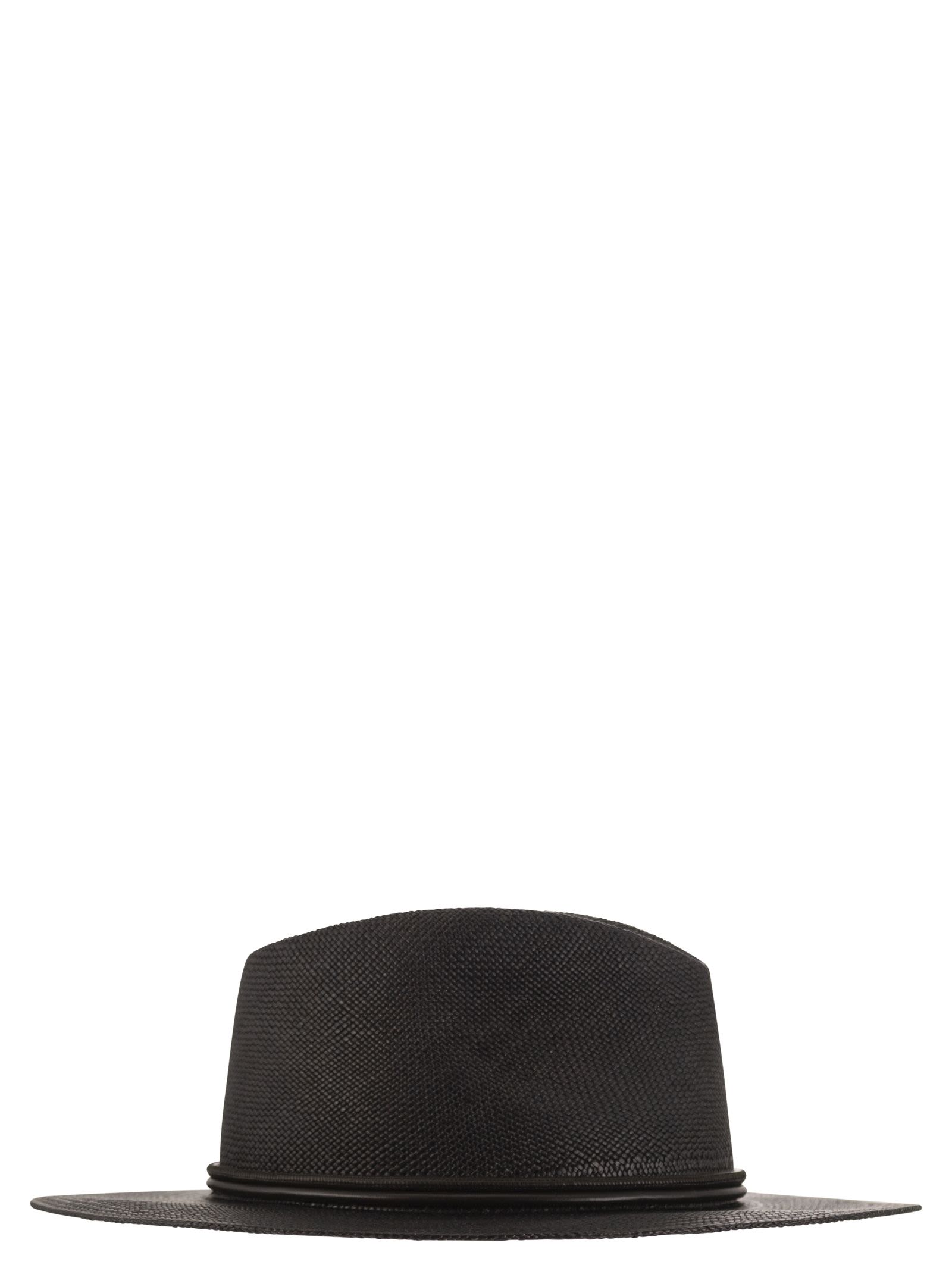 Shop Brunello Cucinelli Straw Fedora With Leather Band And Necklace In Black