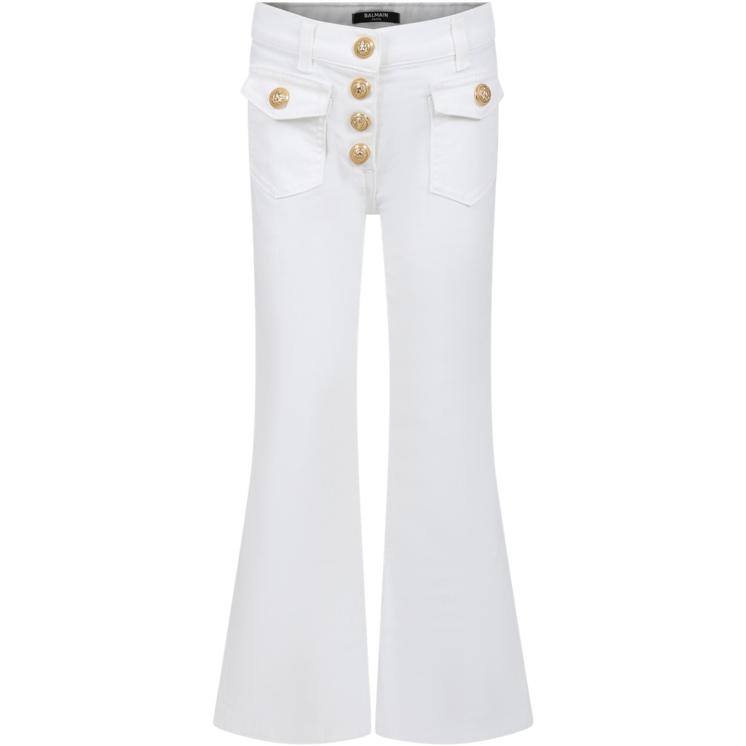 Balmain Kids' White Jeans For Girl With Gold Buttons In Bianco/oro