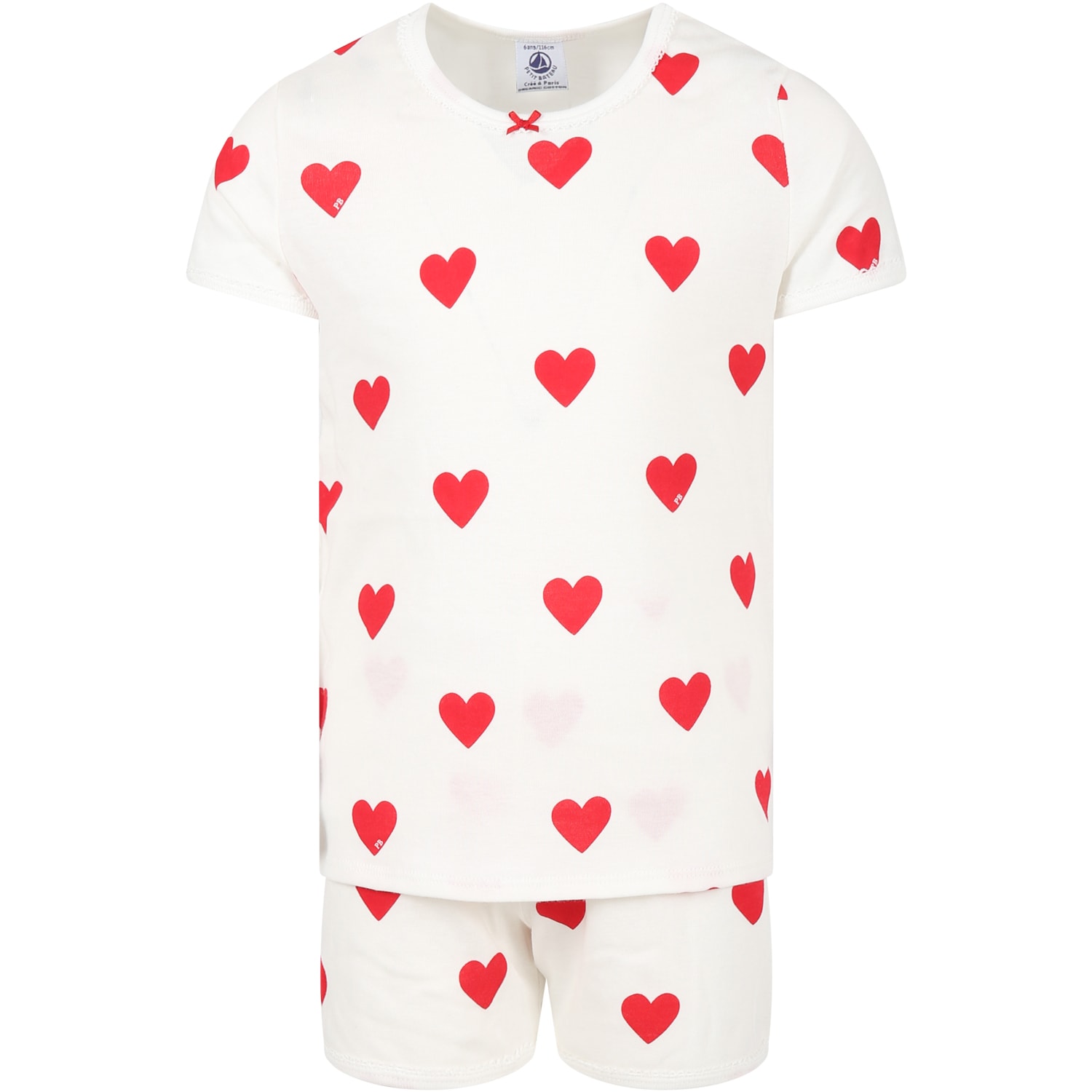 Shop Petit Bateau White Pajamas For Girl With Logoed Hearts