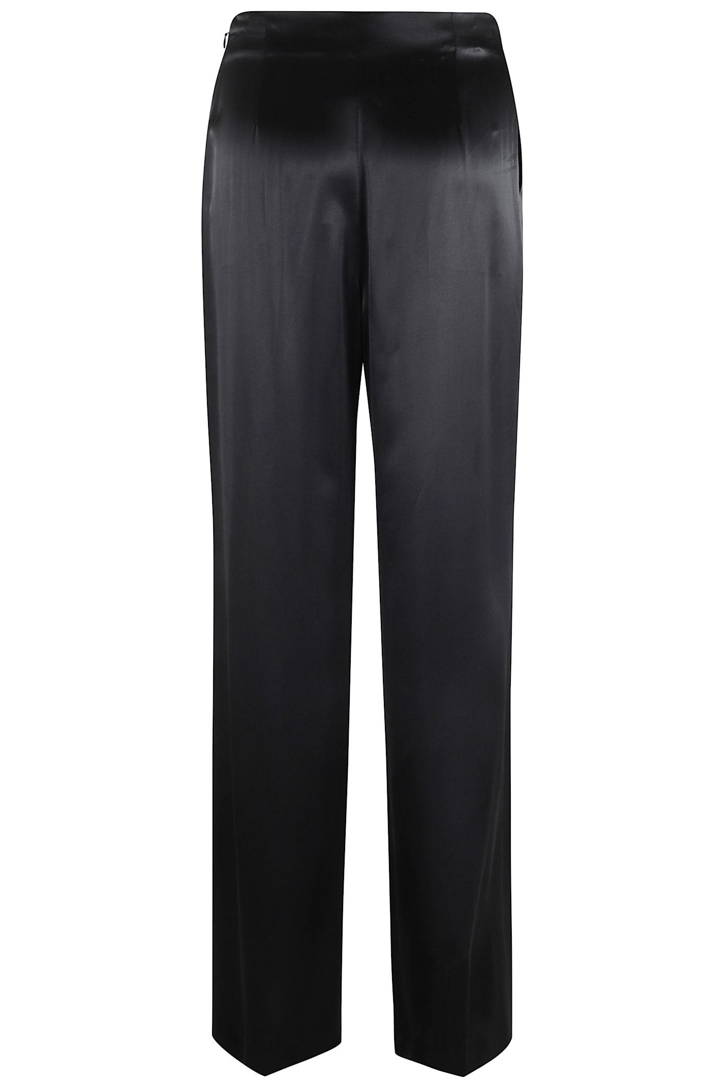 Alberta Ferretti High-waisted Wide-leg Trousers In Glossy Satin In Black