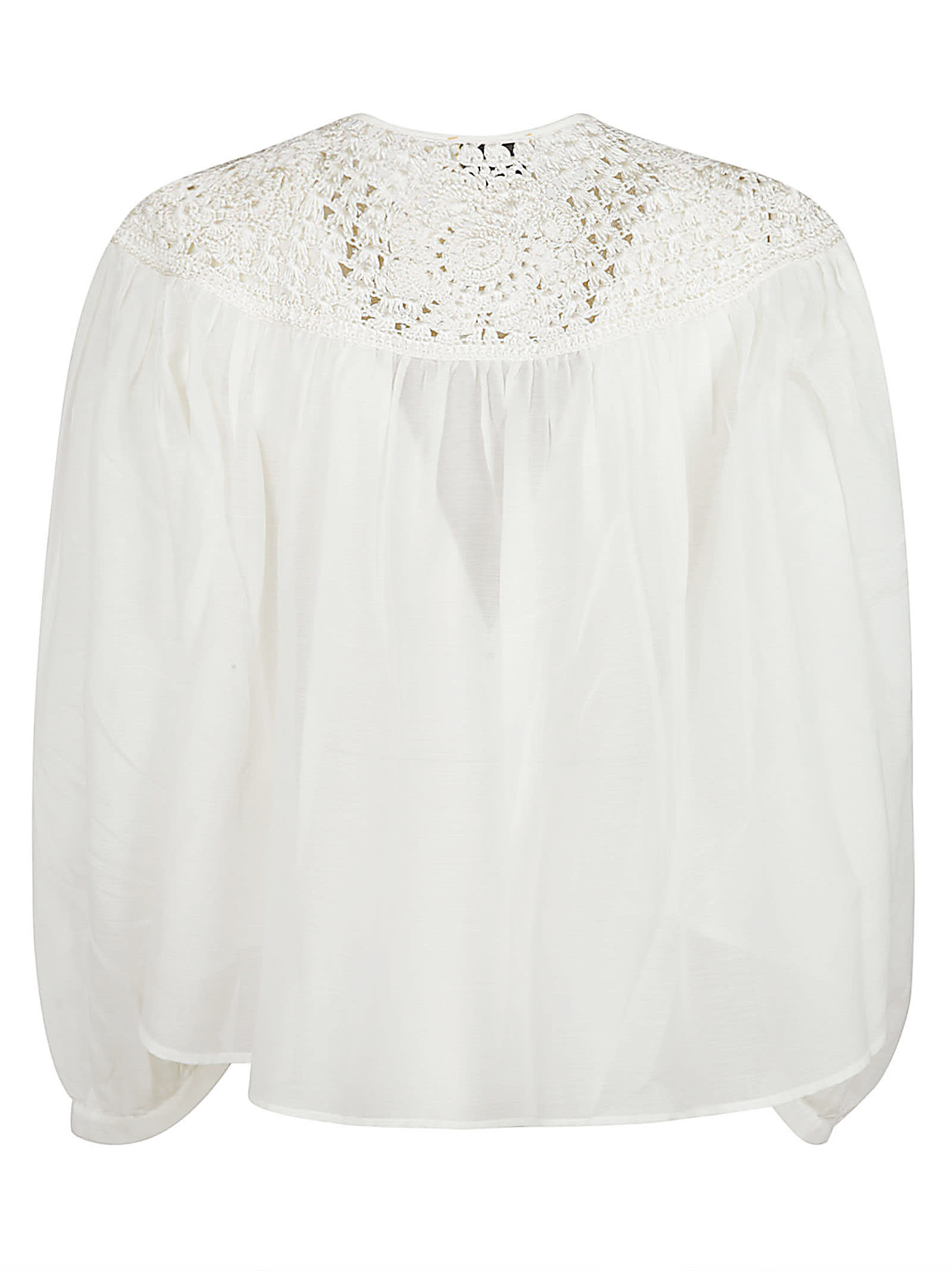 Shop Forte Forte Perforated Paneled Long-sleeved Blouse In Avorio
