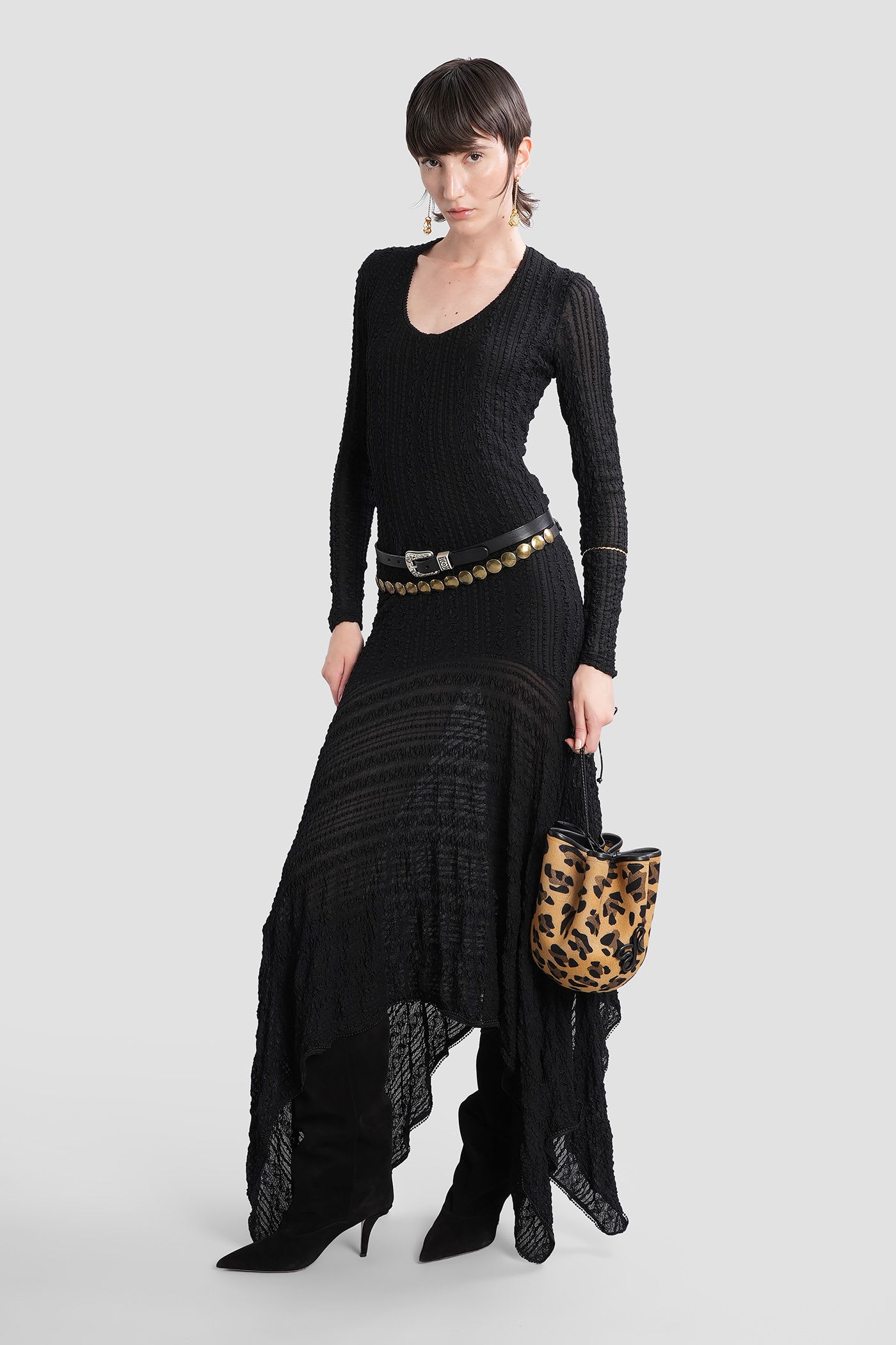 Siedres Olle Textured Asymmetric Dress In Black