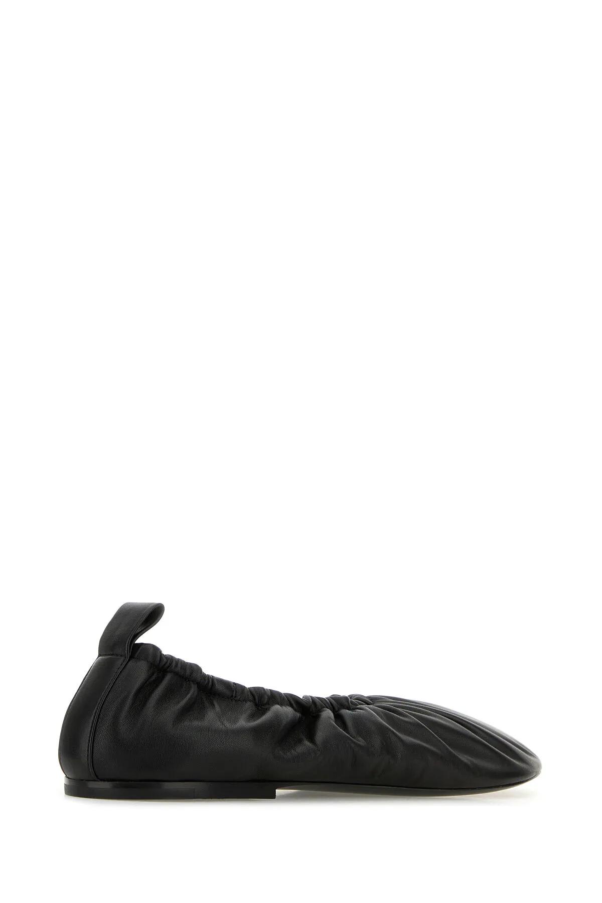 Shop Jil Sander Black Leather Ballerinas In Nero