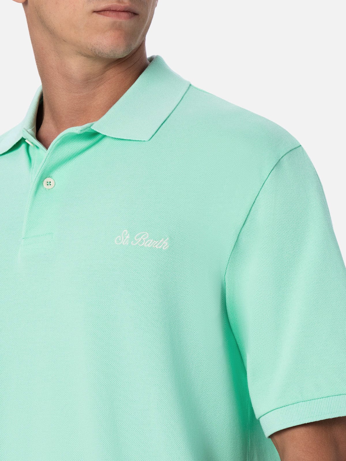 MC2 SAINT BARTH MAN WATER GREEN COTTON PIQUET POLO SHIRT BEVERLY HILLS