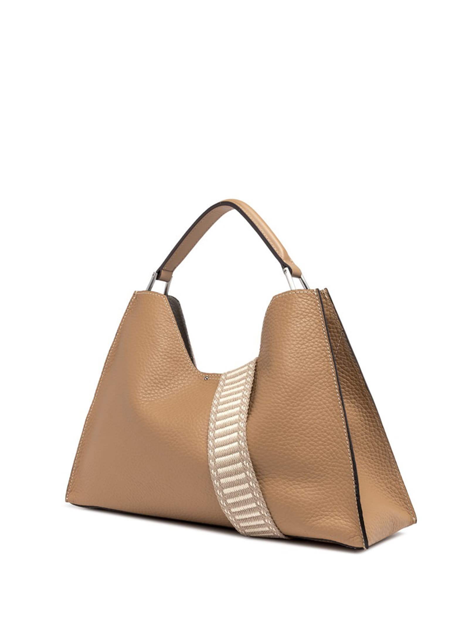 Shop Gianni Chiarini Aurora Sand Leather Shoulder Bag In Sabbia-nature