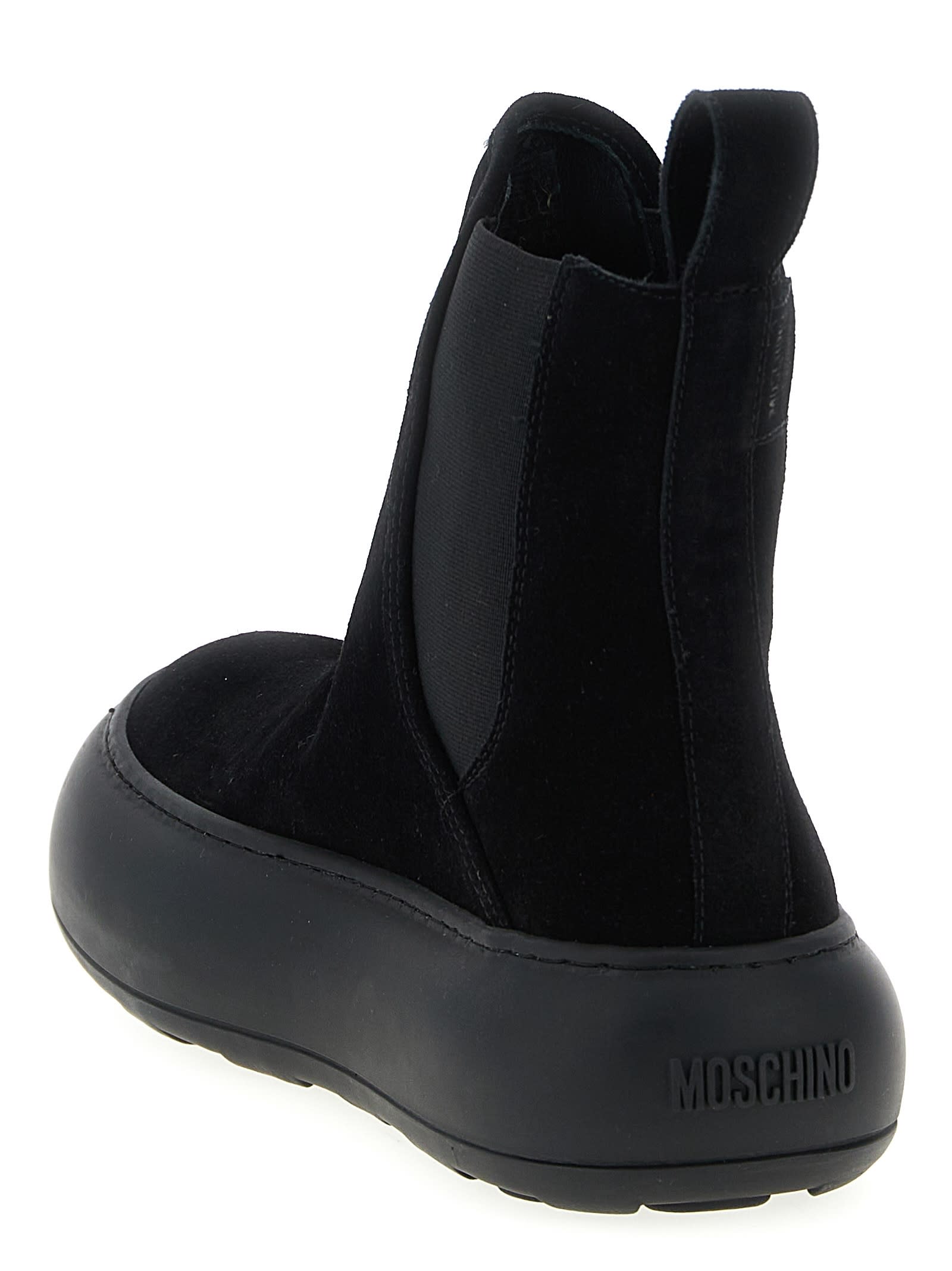 Moschino Round Toe Boots With Elastic Side Panels In Black