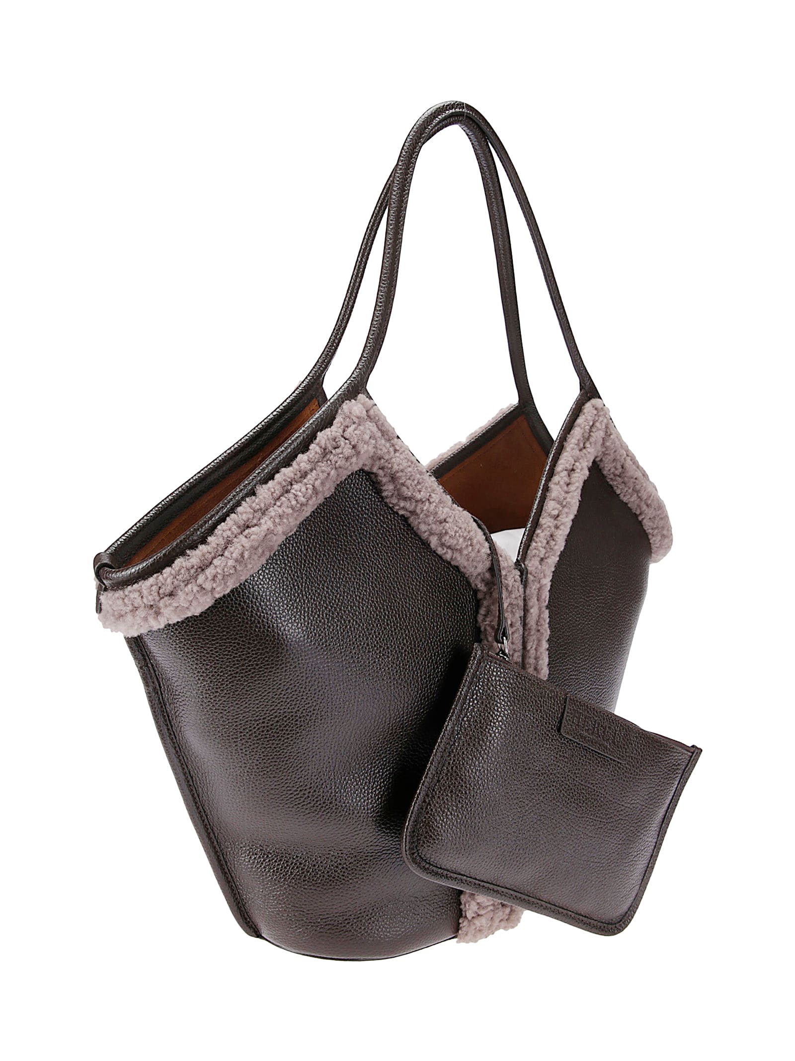 Hereu Calella Curly Shearling Trims Bag In Brown