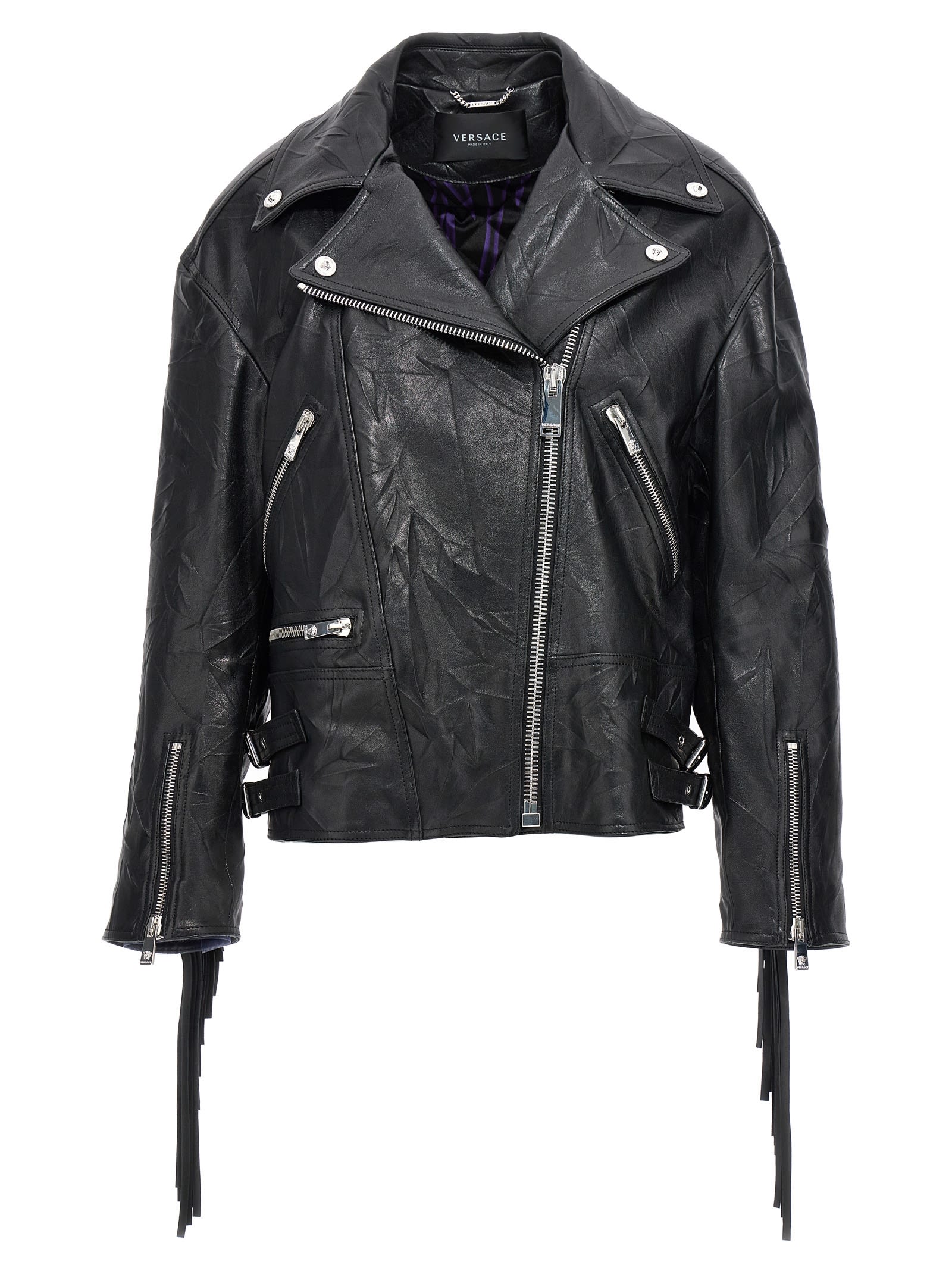 versace black leather jacket