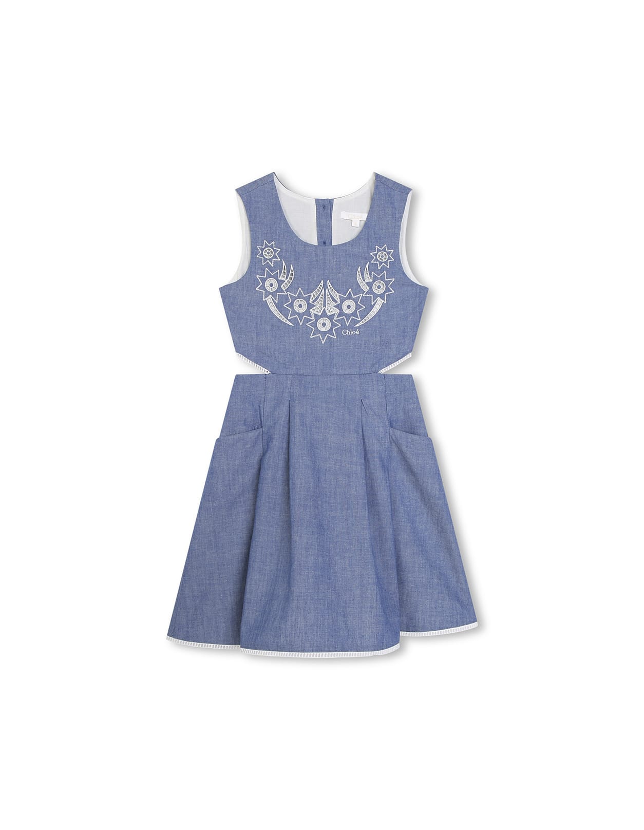 Shop Chloé Medium Blue Sleeveless Dress With Embroidery And Cut-out