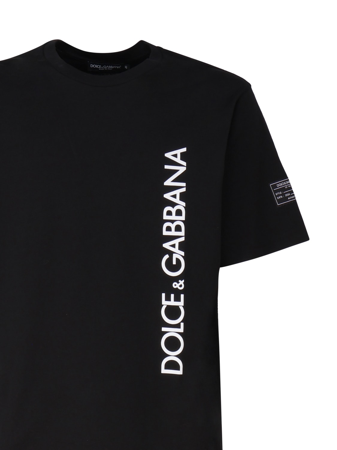 Shop Dolce & Gabbana Short Sleeve Cotton T-shirt With Dolce&amp;gabbana Vertical Logo Print In Black