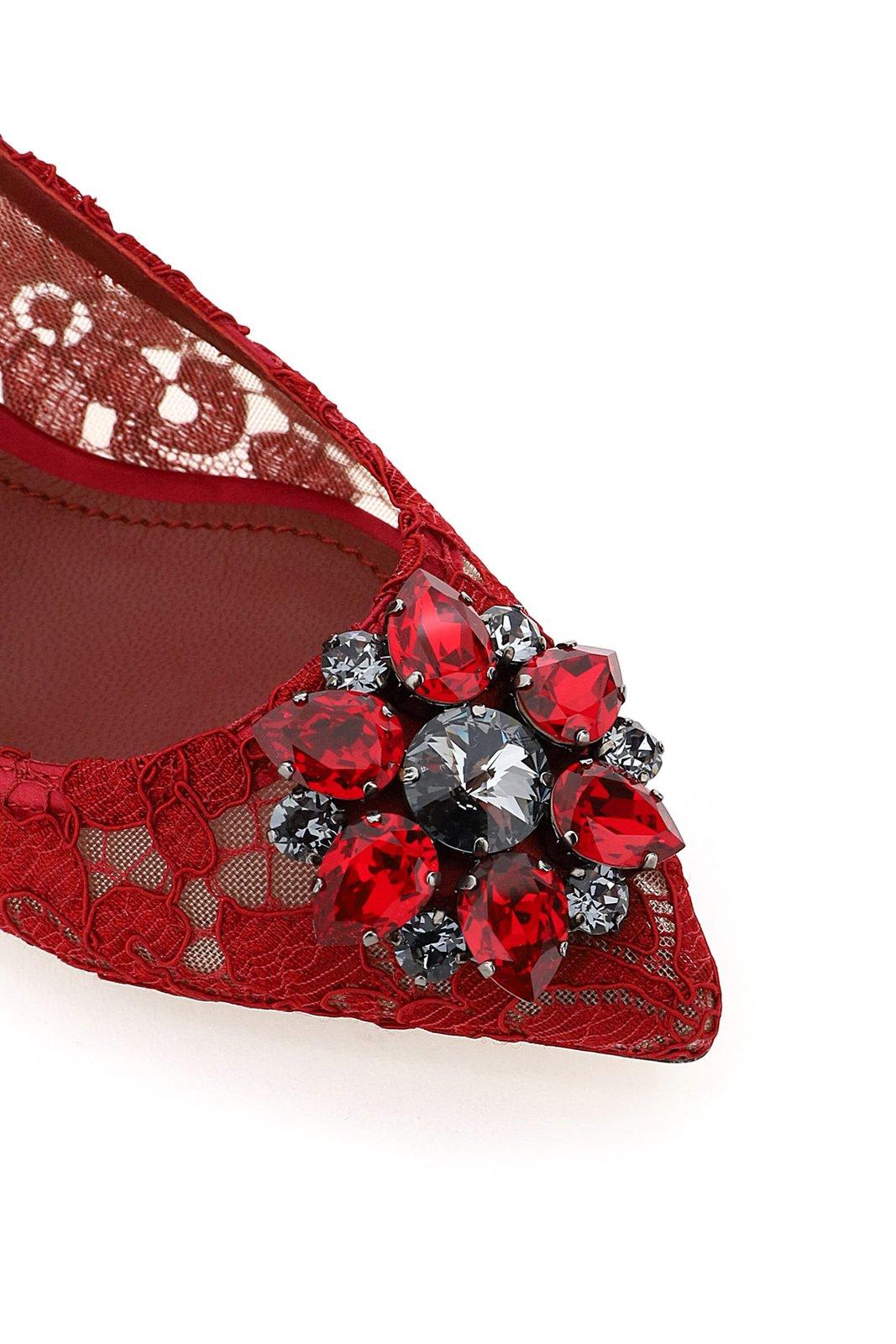 Shop Dolce & Gabbana Crystal-embellished Lace Pumps In Red