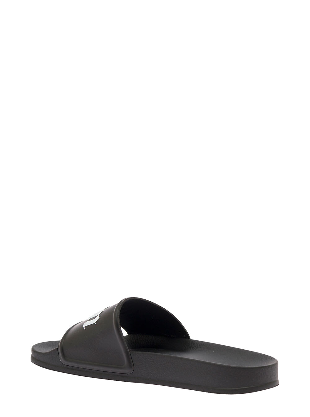 Black Rubber Slide Sandals With Logo Palm Angels Woman