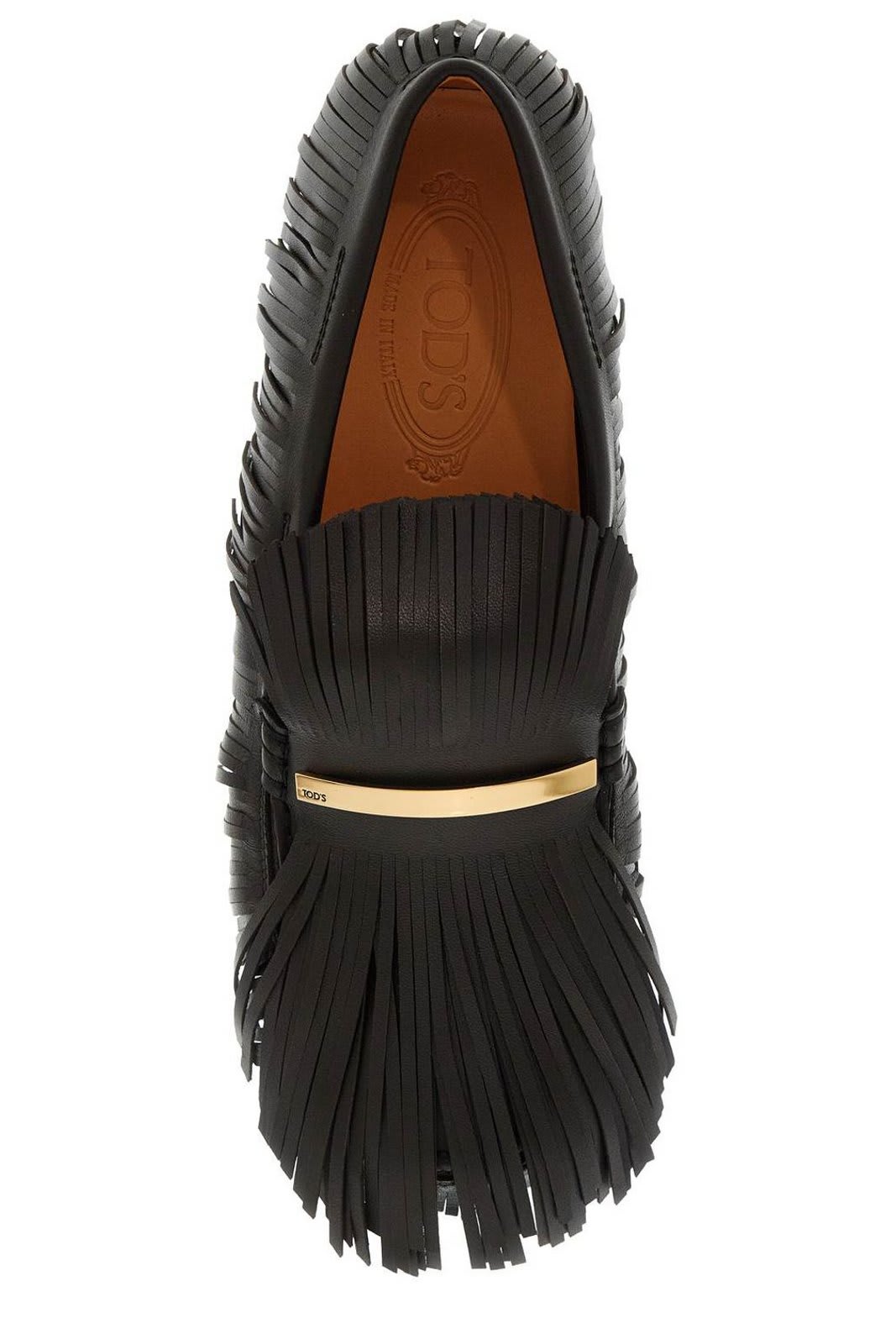 Shop Tod's Fringed Slip-on Loafers In Leather Brown