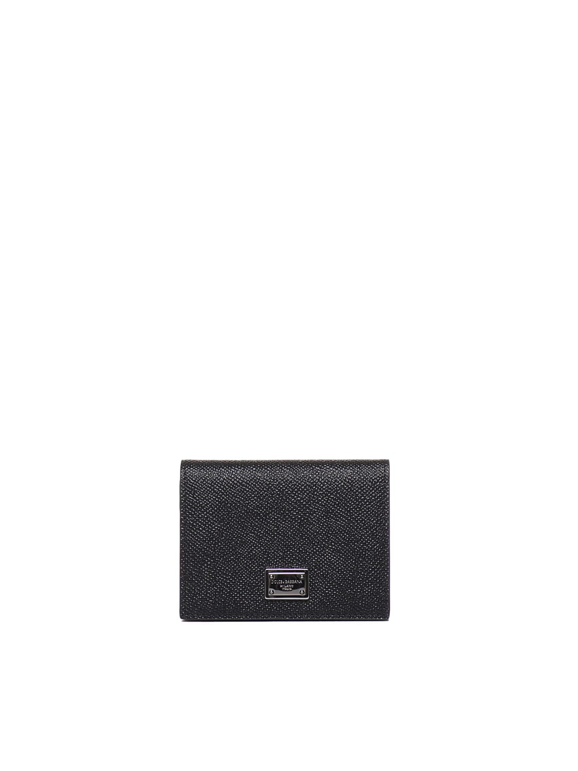 Shop Dolce & Gabbana Calfskin Card Holder With Embossed Logo In Black