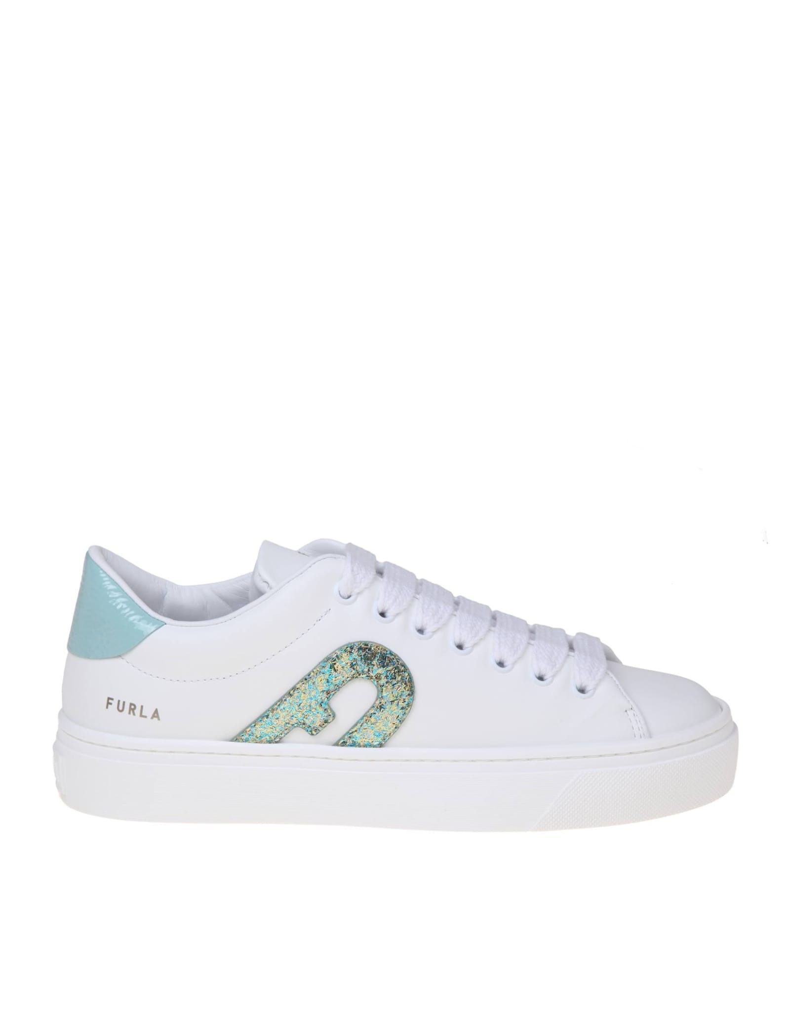 Shop Furla Joy Lace Up Sneakers In White Leather In Green