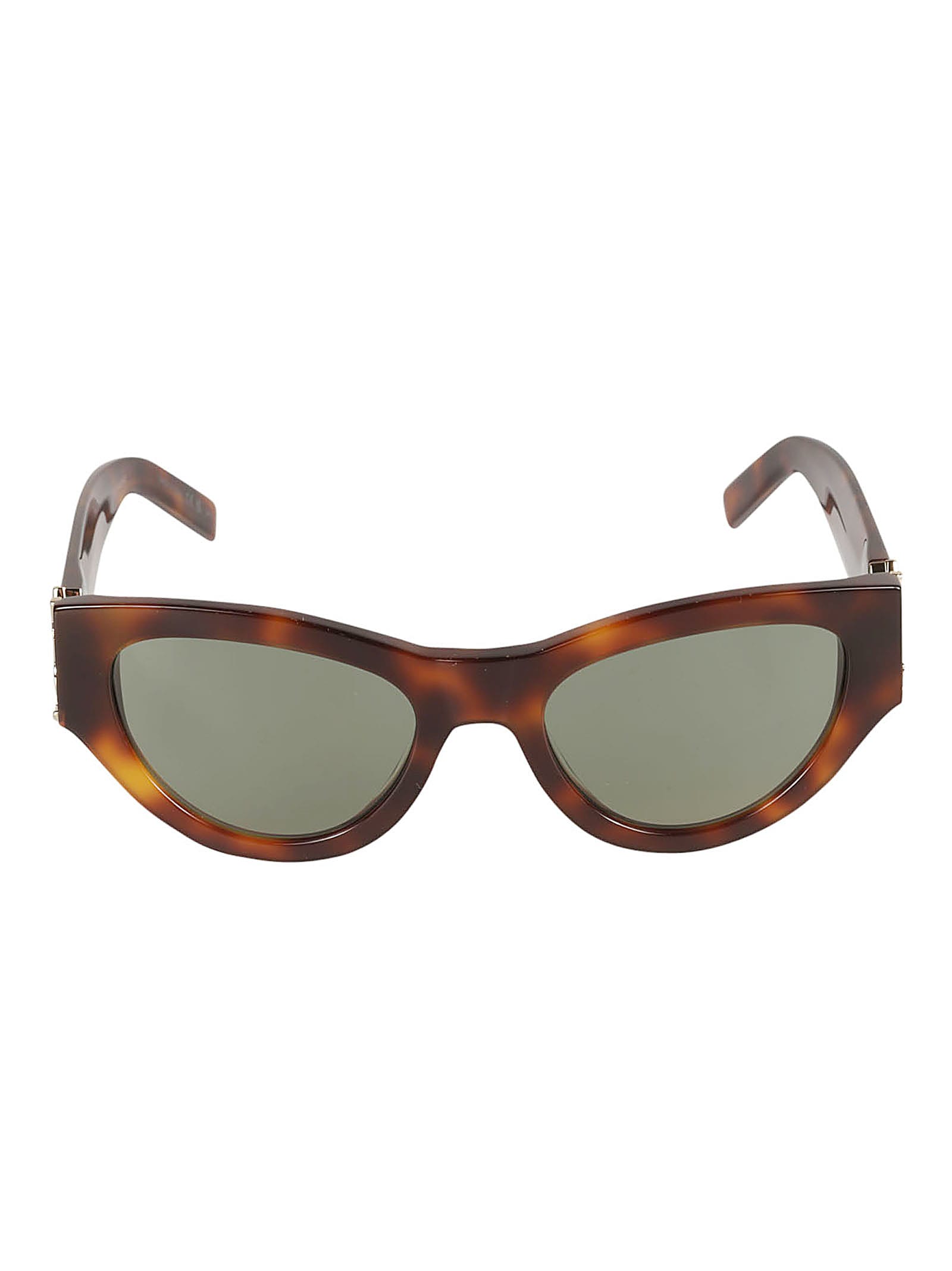 Shop Saint Laurent Ysl Hinge Flame Effect Oval Frame Sunglasses In Havana/green