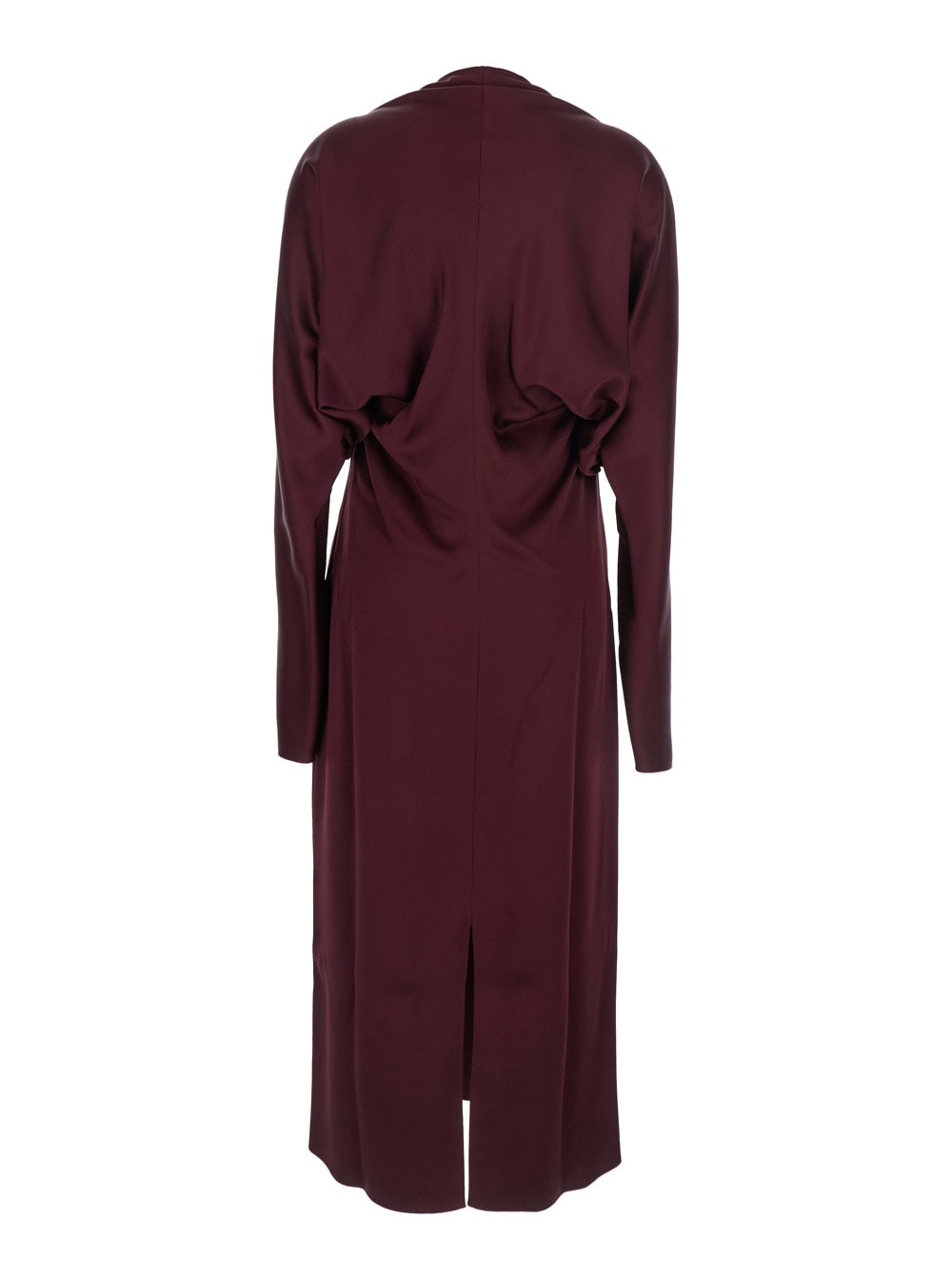 Stella Mccartney Bordeaux Midi Dress With Cape Sleeves And Cut-out On The Front In Tech Fabric Woman In Burgundy