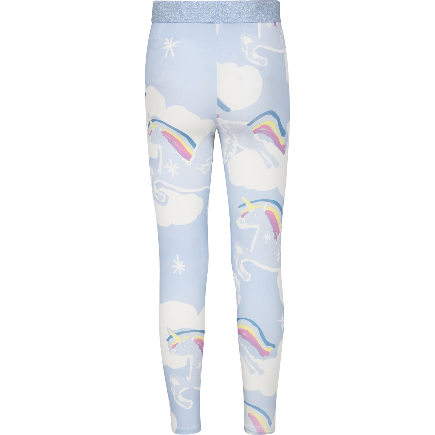 Stella Mccartney Light Blue Leggings For Girl With Unicorn In Light Blue