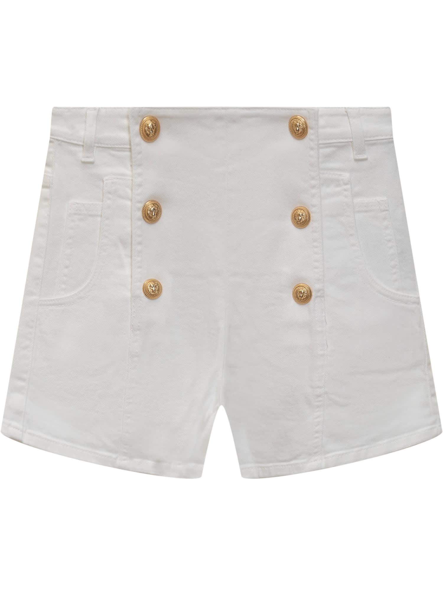 Balmain Kids' Logo Shorts In White/gold