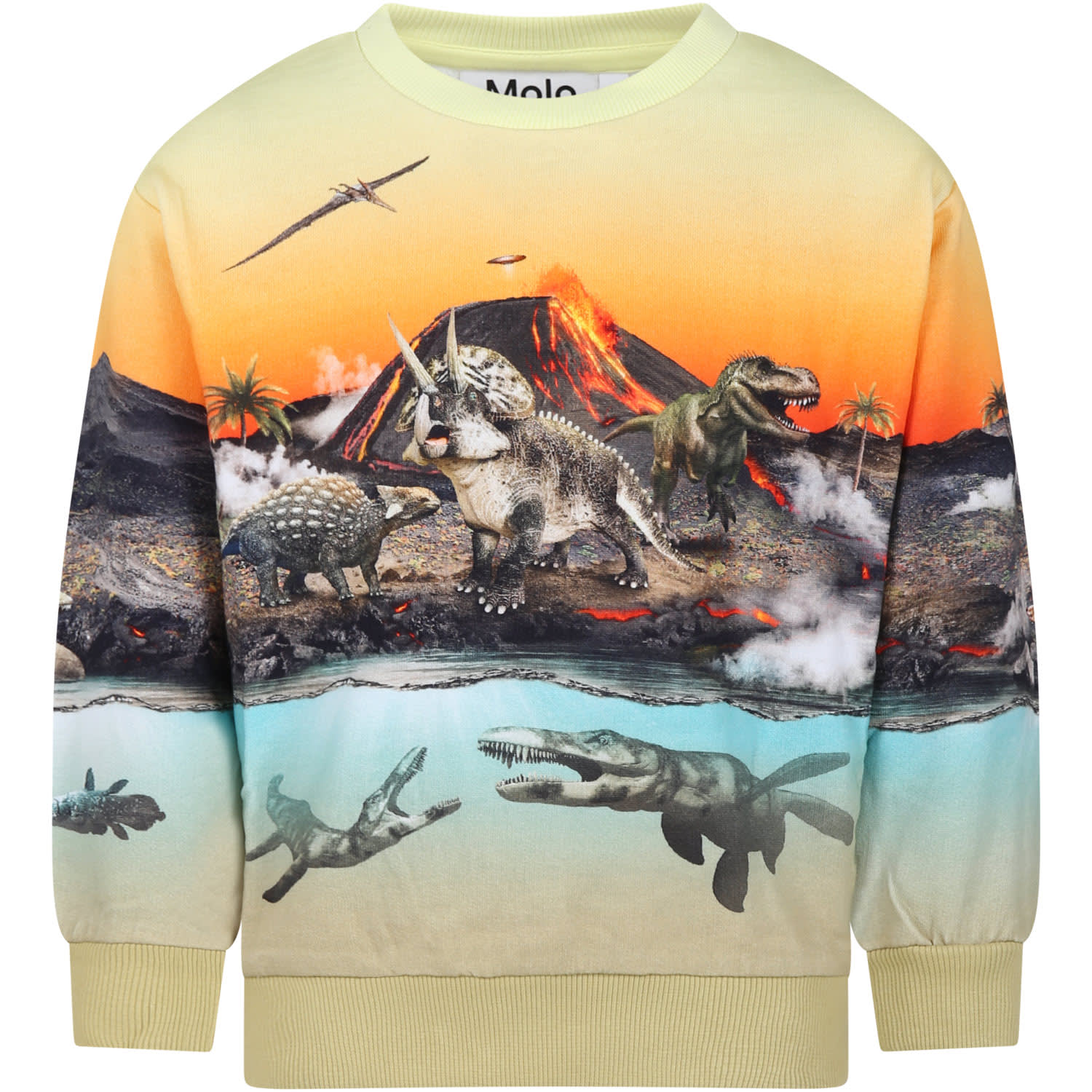 Molo Kids' Orange Sweatshirt For Boy With Dinosaur Print In Multicolor