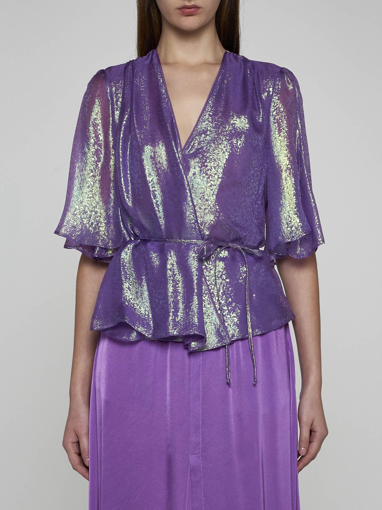 Shop Forte Forte Iris Lame Chiffon Wrap Top In Purple