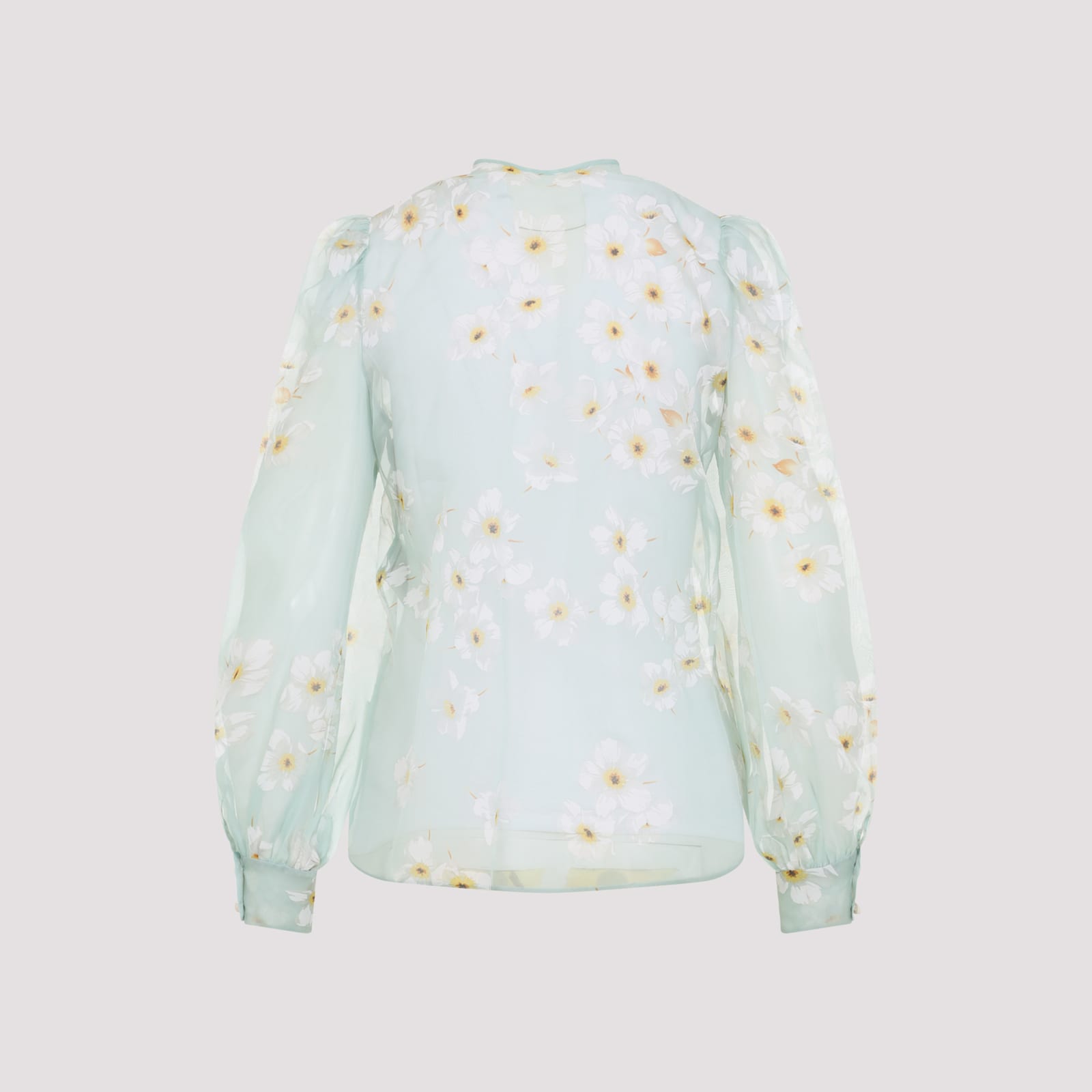 Valentino Silk Shirt With Balloon Sleeves And Floral Print In Blue