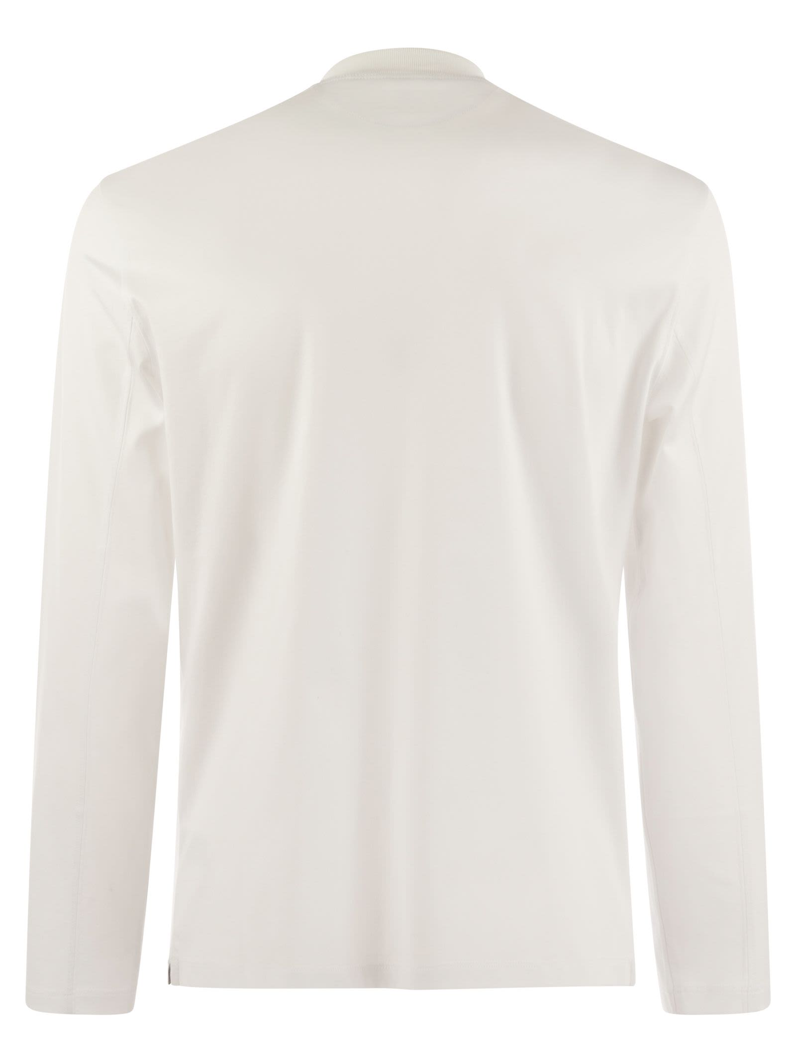 Shop Brunello Cucinelli Long-sleeve Cotton Jersey Chimney Neck T-shirt In White