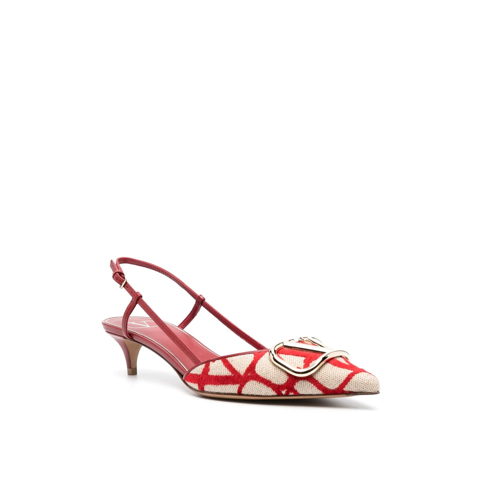 Valentino Garavani Toile Iconographe Pumps With Pointed Toe And Ankle Strap In Red