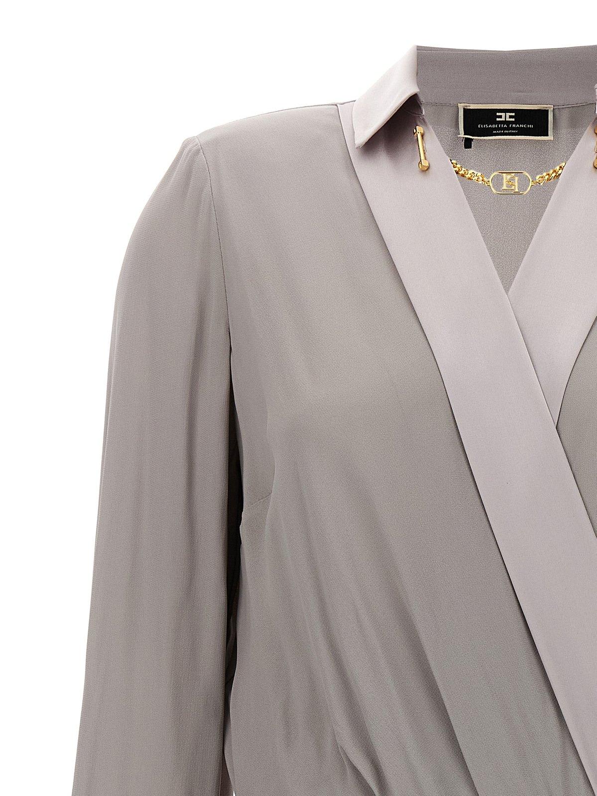 Shop Elisabetta Franchi Logo-plaque V-neck Bodysuit  In Black