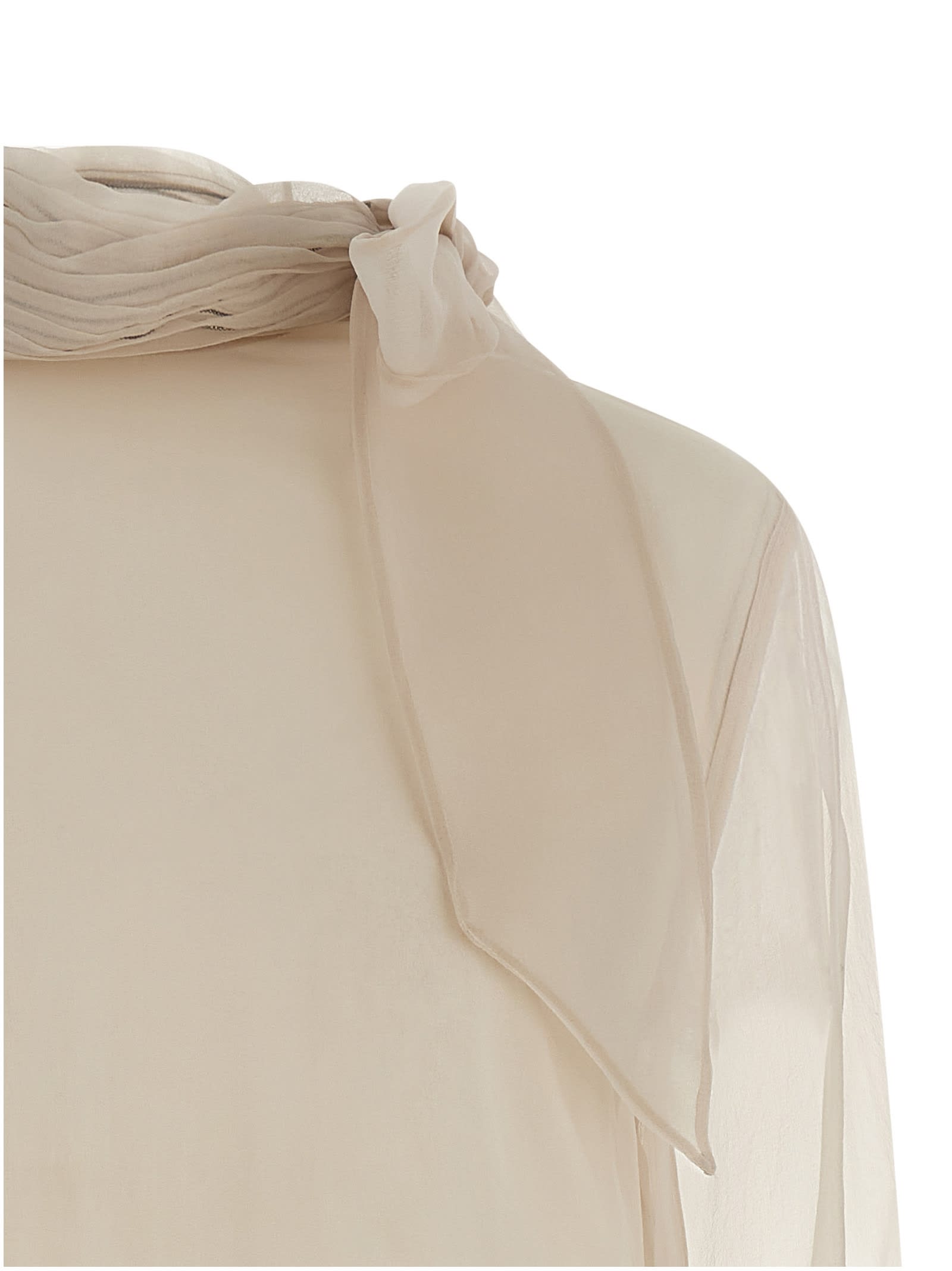 Brunello Cucinelli Silk Blouse With Diamond Cut Brass In Neutral