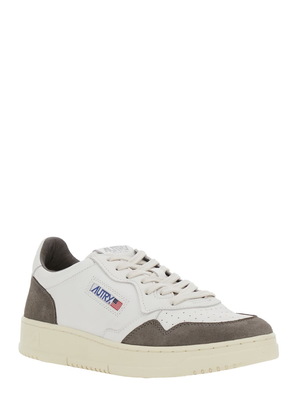 Autry 'medalist Low' White Low Top Sneakers With Side Logo Detail In Leather And Suede Man In Gray