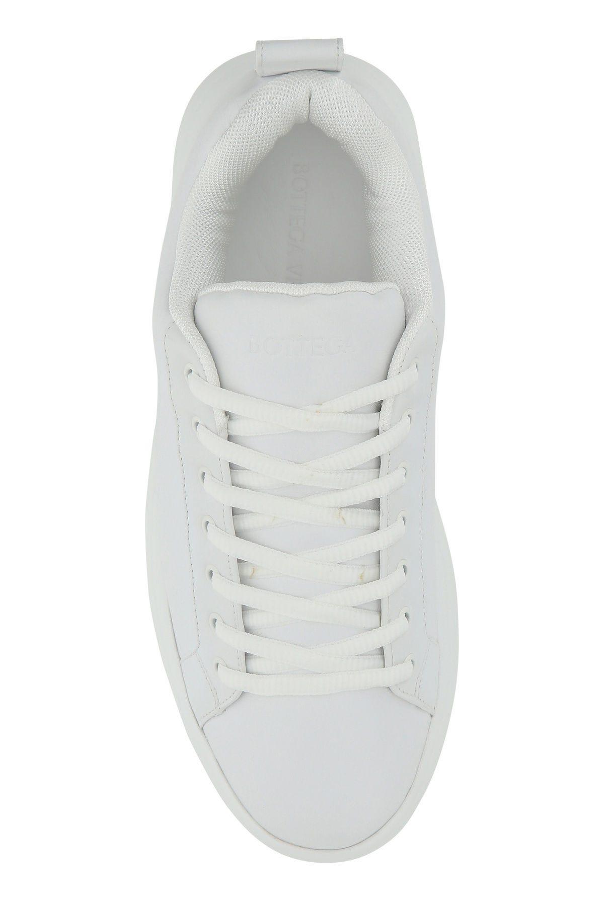 Shop Bottega Veneta White Leather Tennis Sneakers