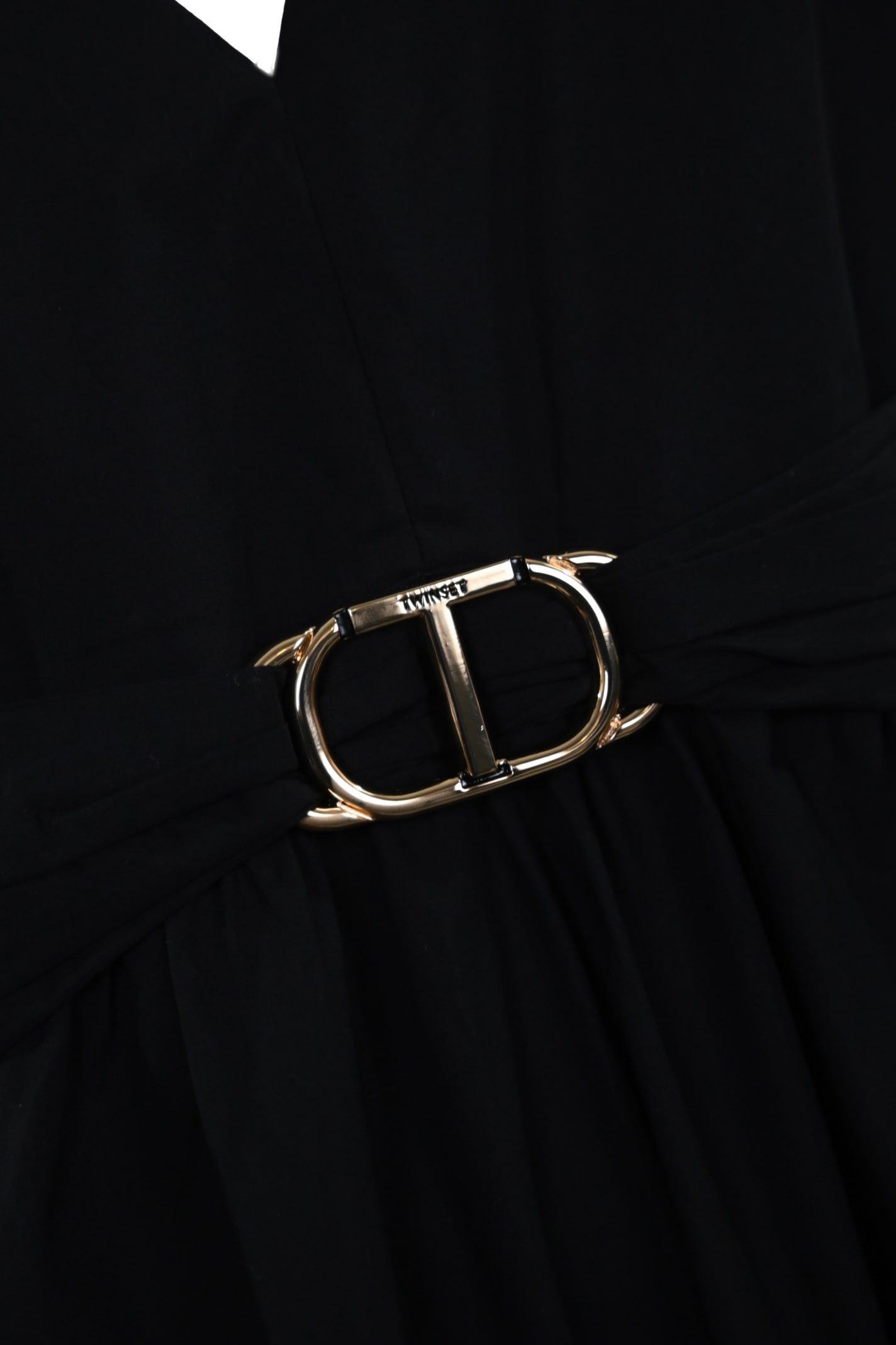 Shop Twinset Poplin Dress With Oval T Logo In Nero