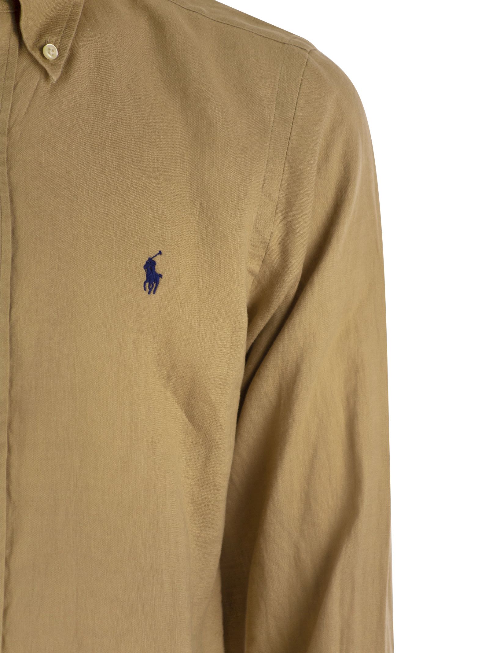 Shop Ralph Lauren Custom-fit Linen Shirt In Beige/khaki