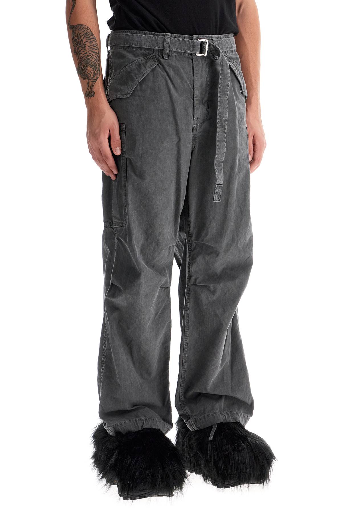 Shop Sacai Ripstop Cargo Pants In In Black (grey)