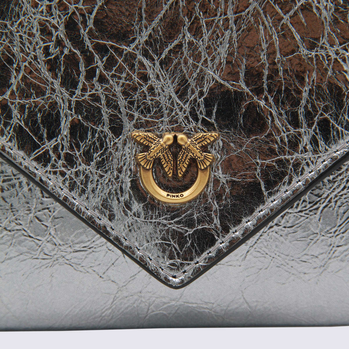 Pinko Silver Tone Leather Crossbody Bag In Silver