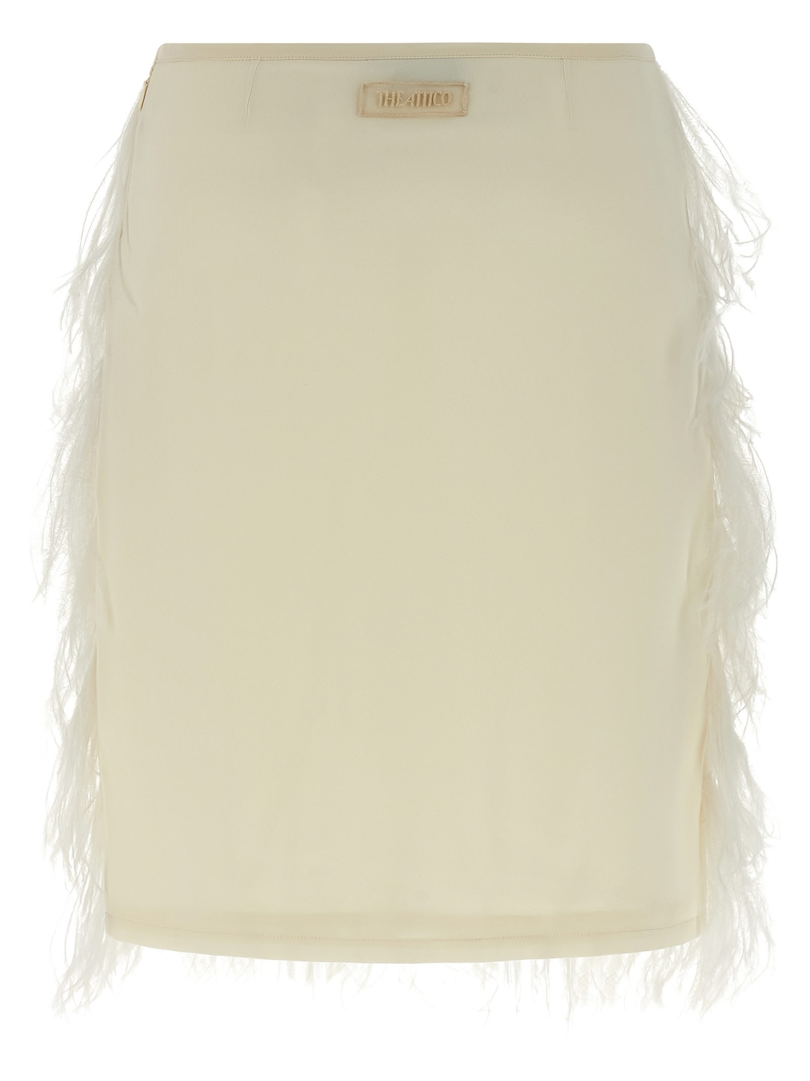 Attico Elastic Waistband Feather Detailed Skirt In Neutral