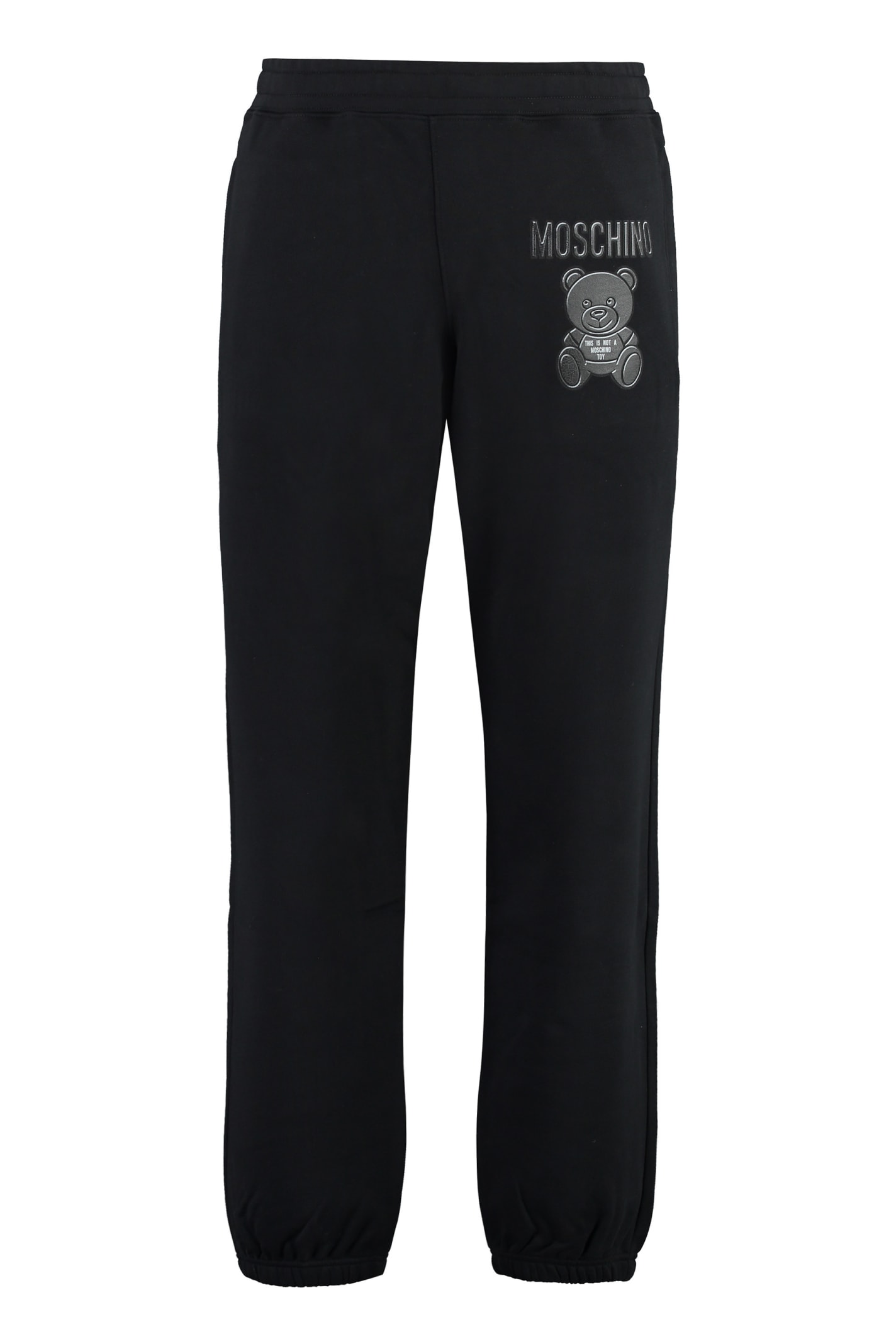 Shop Moschino Logo Detail Cotton Track-pants In Black