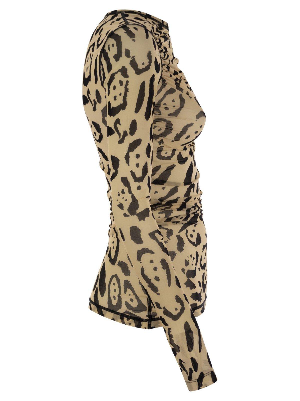 Sportmax Animalier Print Sheer Long Sleeve Top