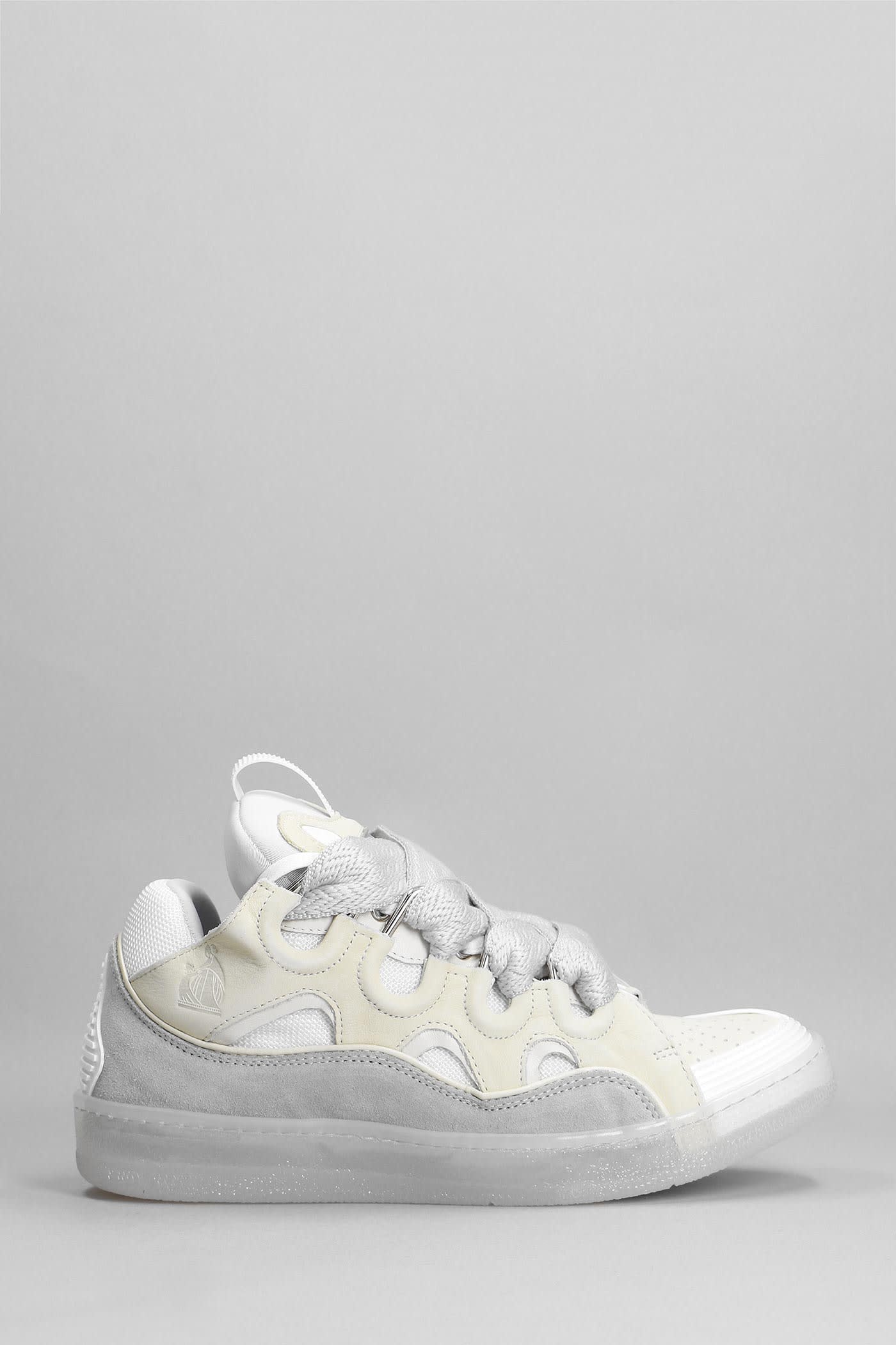 LANVIN CURB SNEAKERS IN WHITE SUEDE AND LEATHER