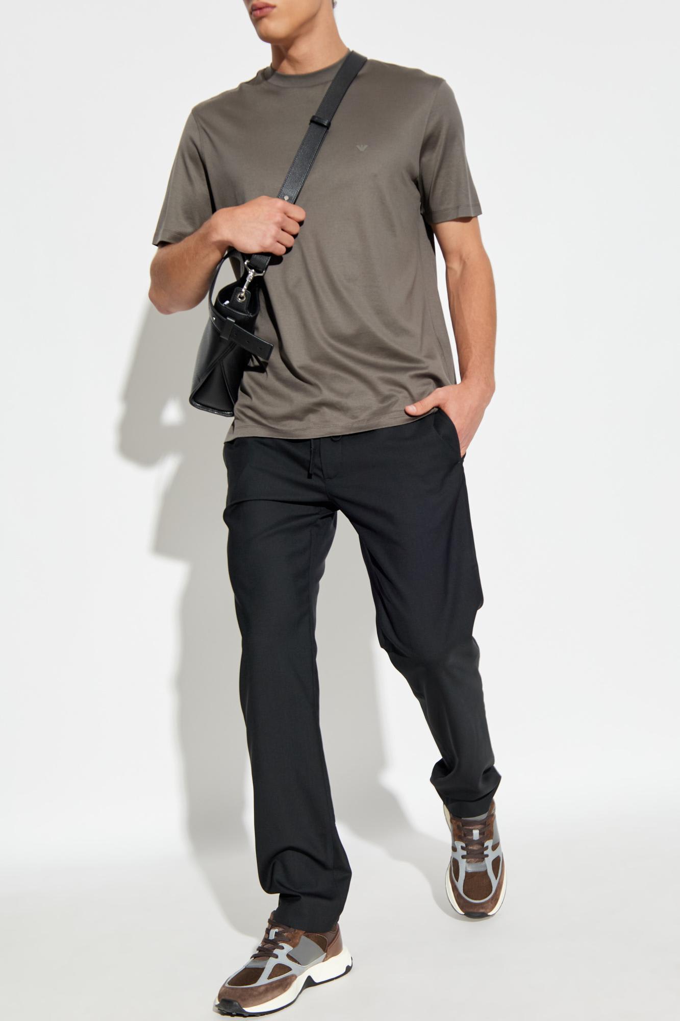 Emporio Armani Eagle-logo Crew-neck T-shirt In Gray
