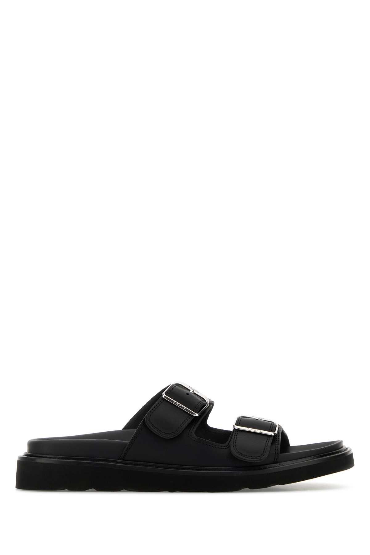 Shop Kenzo Black Leather  Matto Slippers