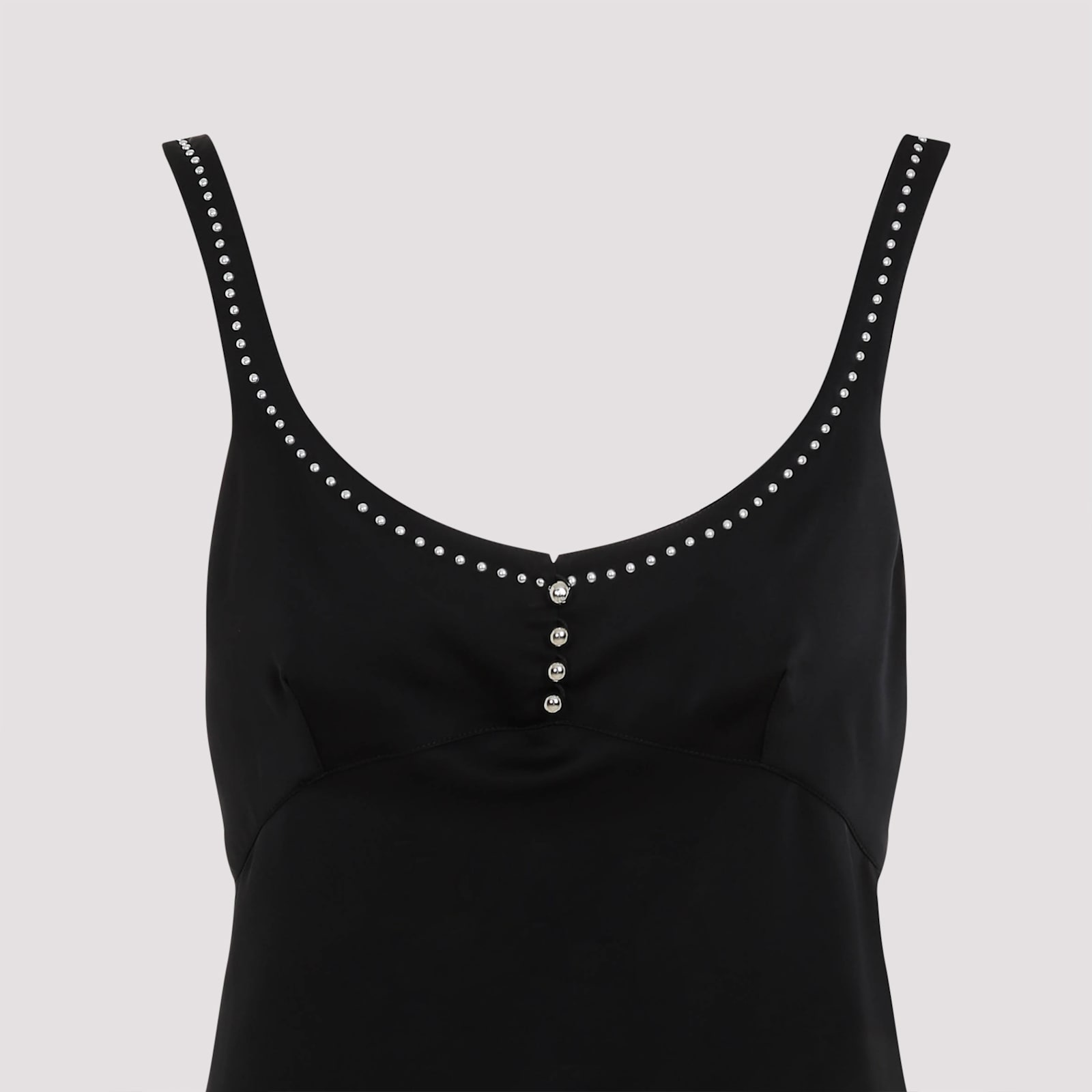 Rabanne Mini Dress With Asymmetric Hem And Silver-tone Studs In Black