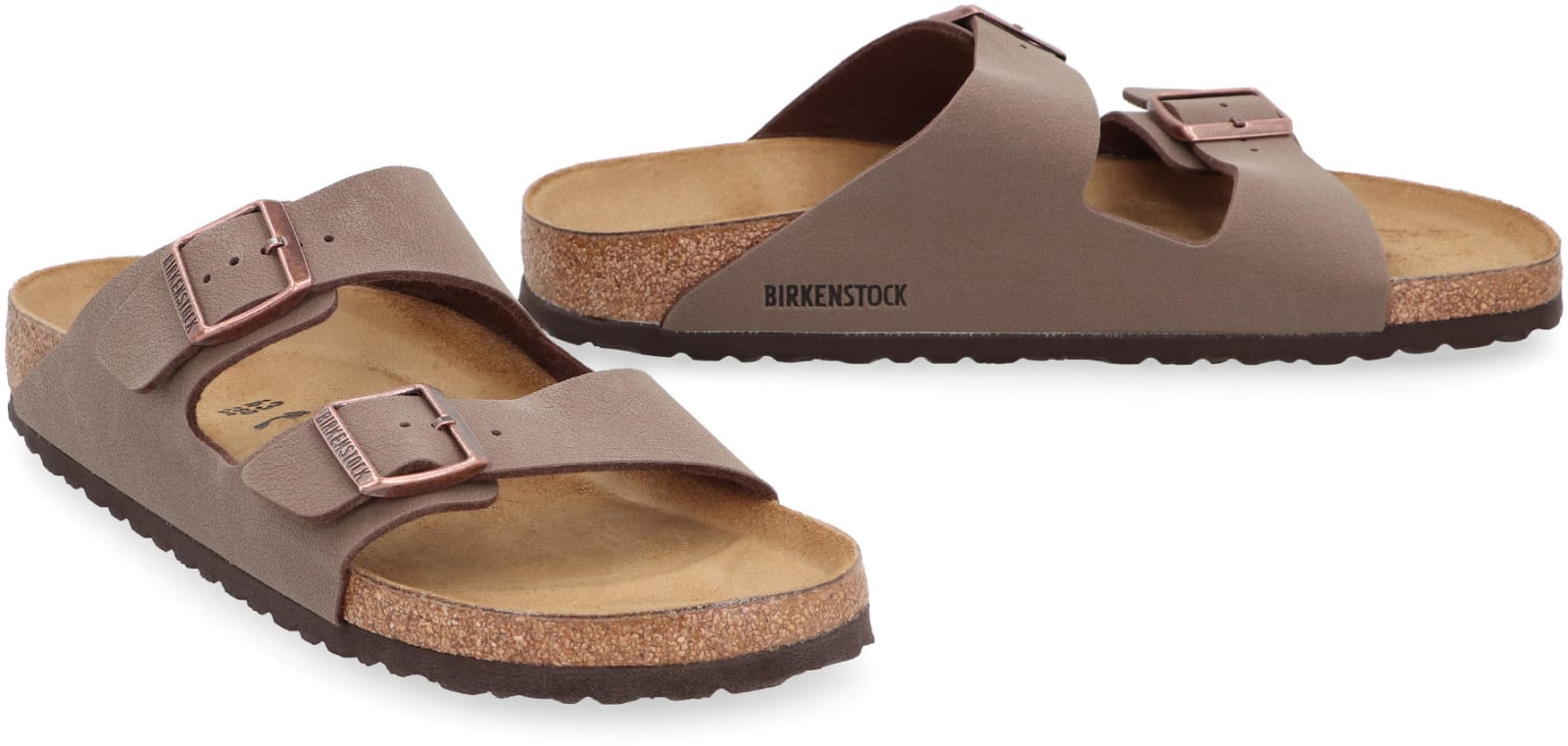 Shop Birkenstock Arizona Bs Leather Slides With Buckle In Turtledove