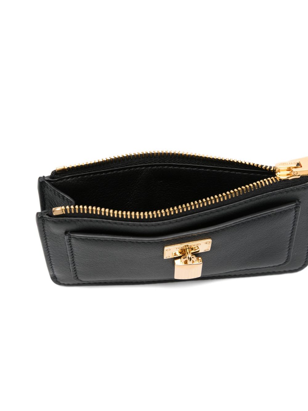 Tom Ford Natural Grain Leather Padlock Zipped Card Holder In Black